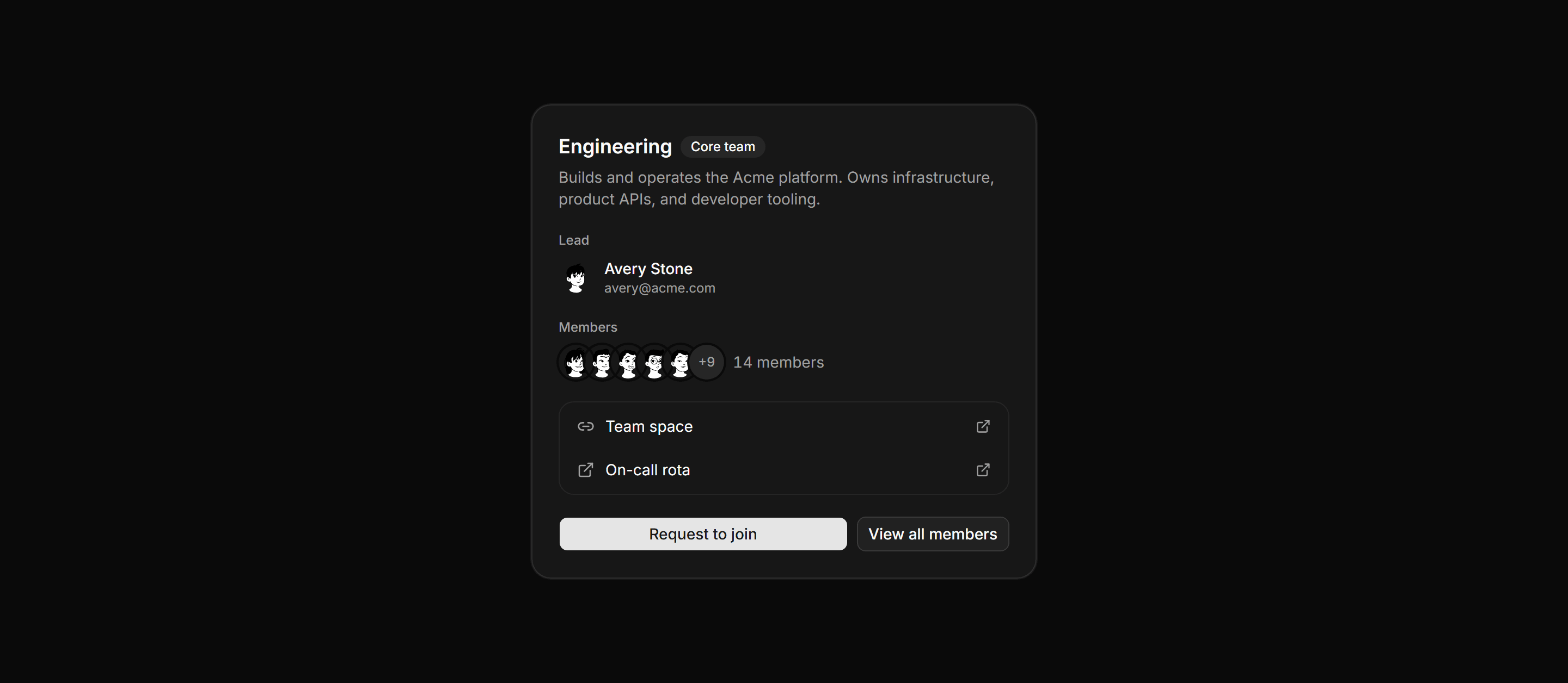 Application Teams and Org: Team Detail Card
