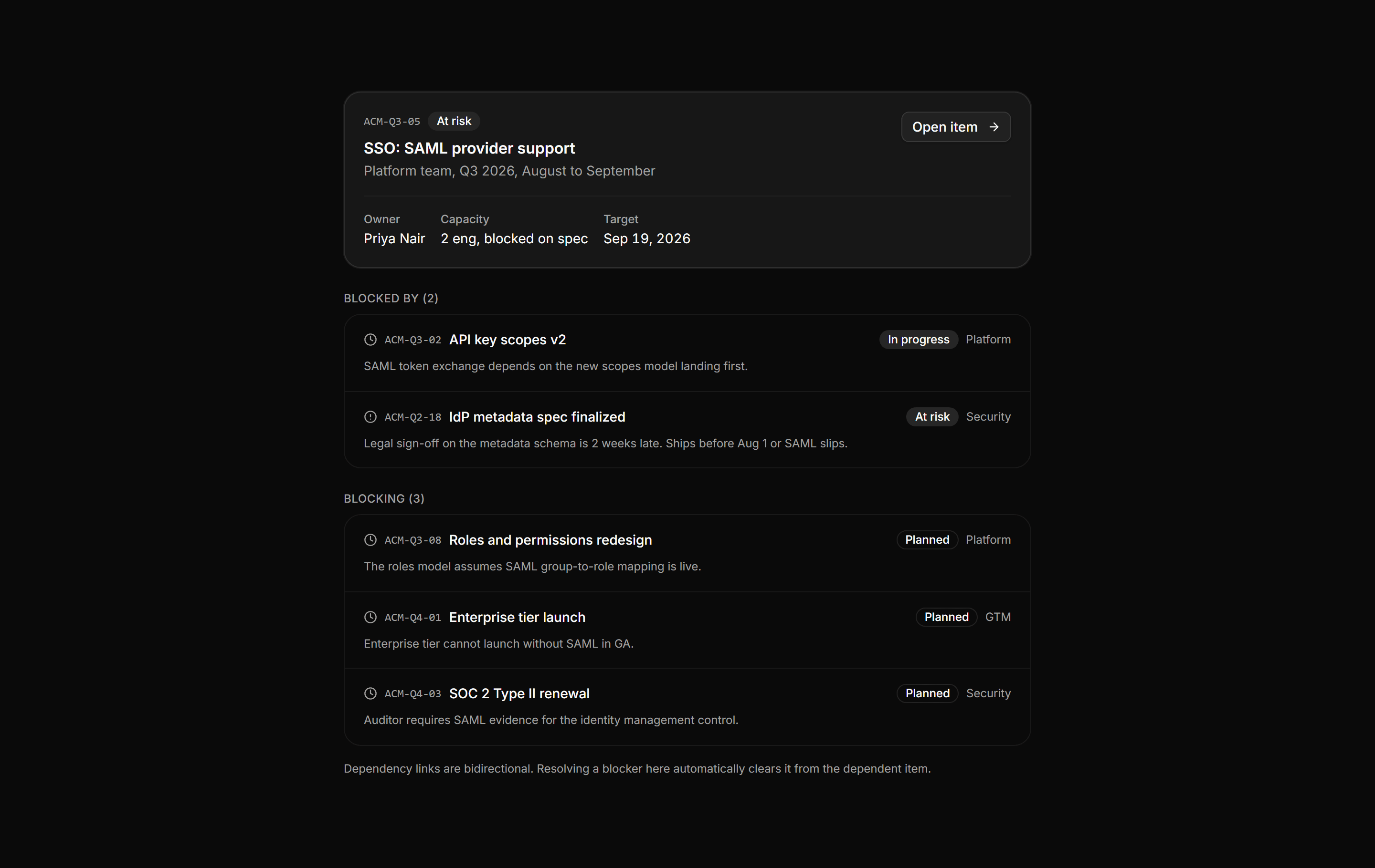 Application Timeline and Roadmap: Dependency List