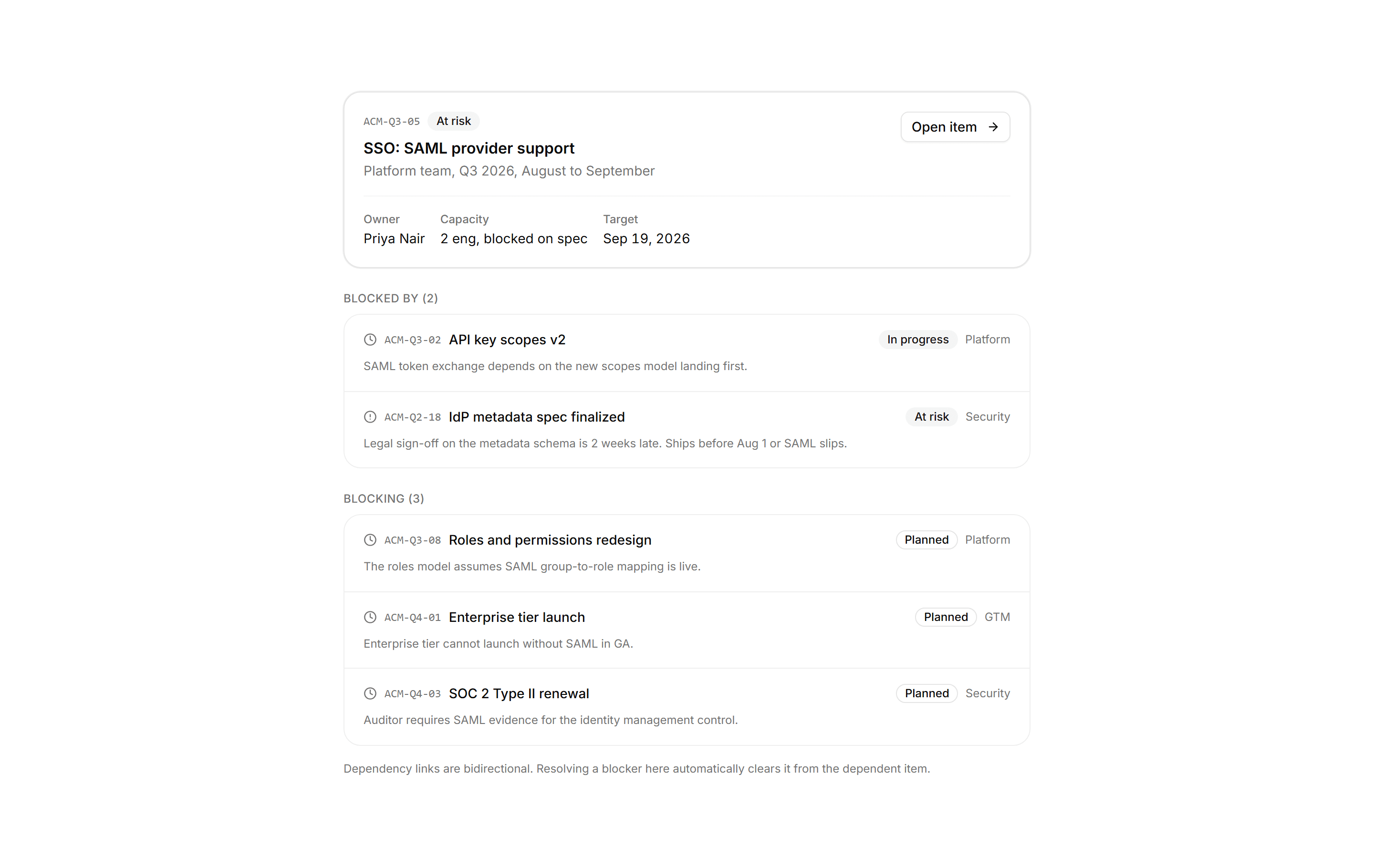 Application Timeline and Roadmap: Dependency List