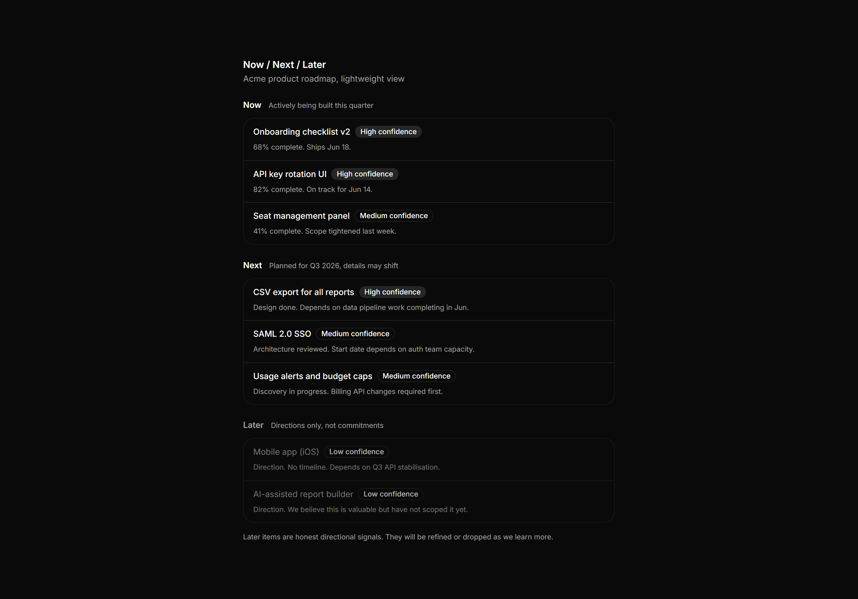 Application Timeline and Roadmap: Now Next Later