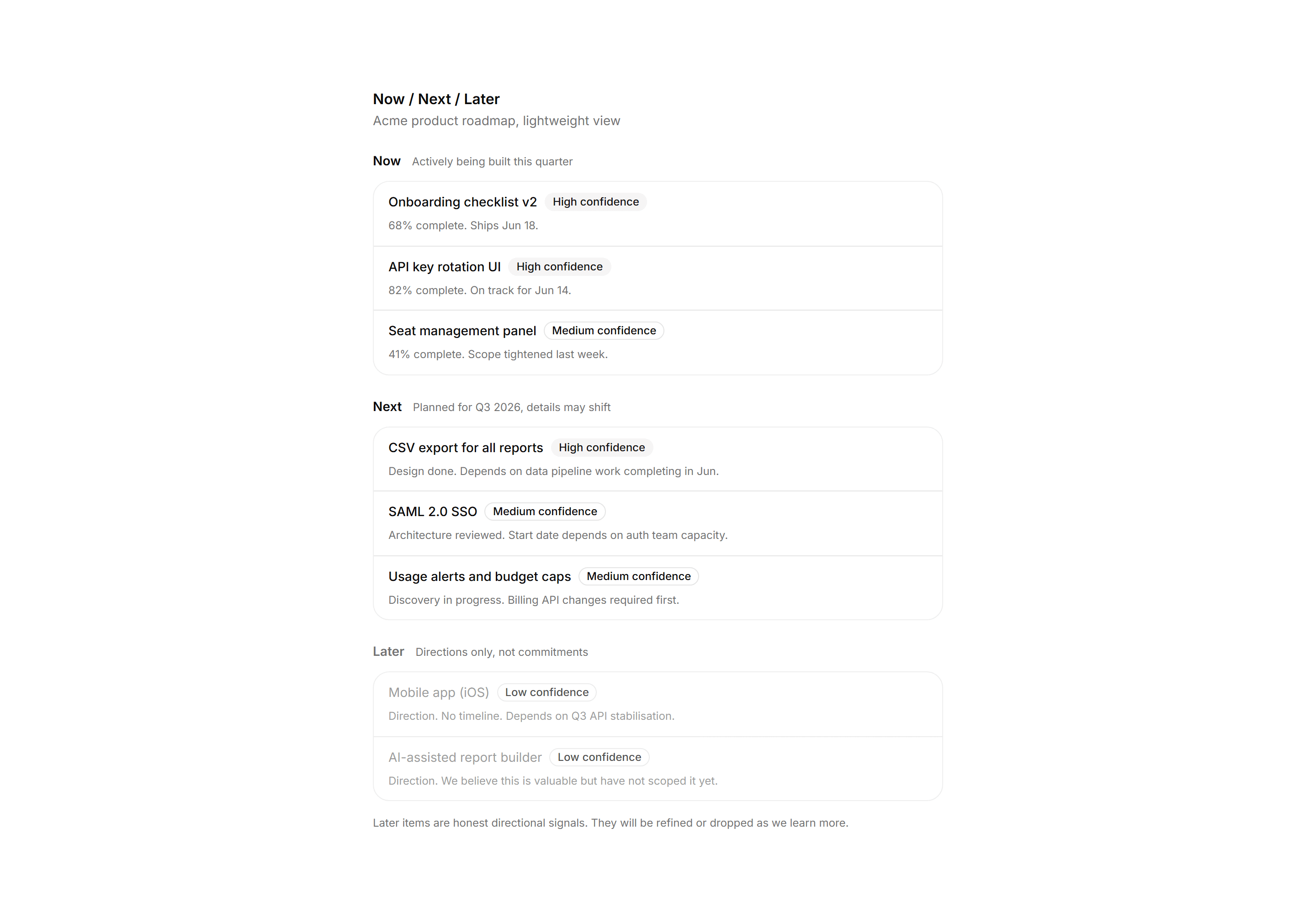 Application Timeline and Roadmap: Now Next Later