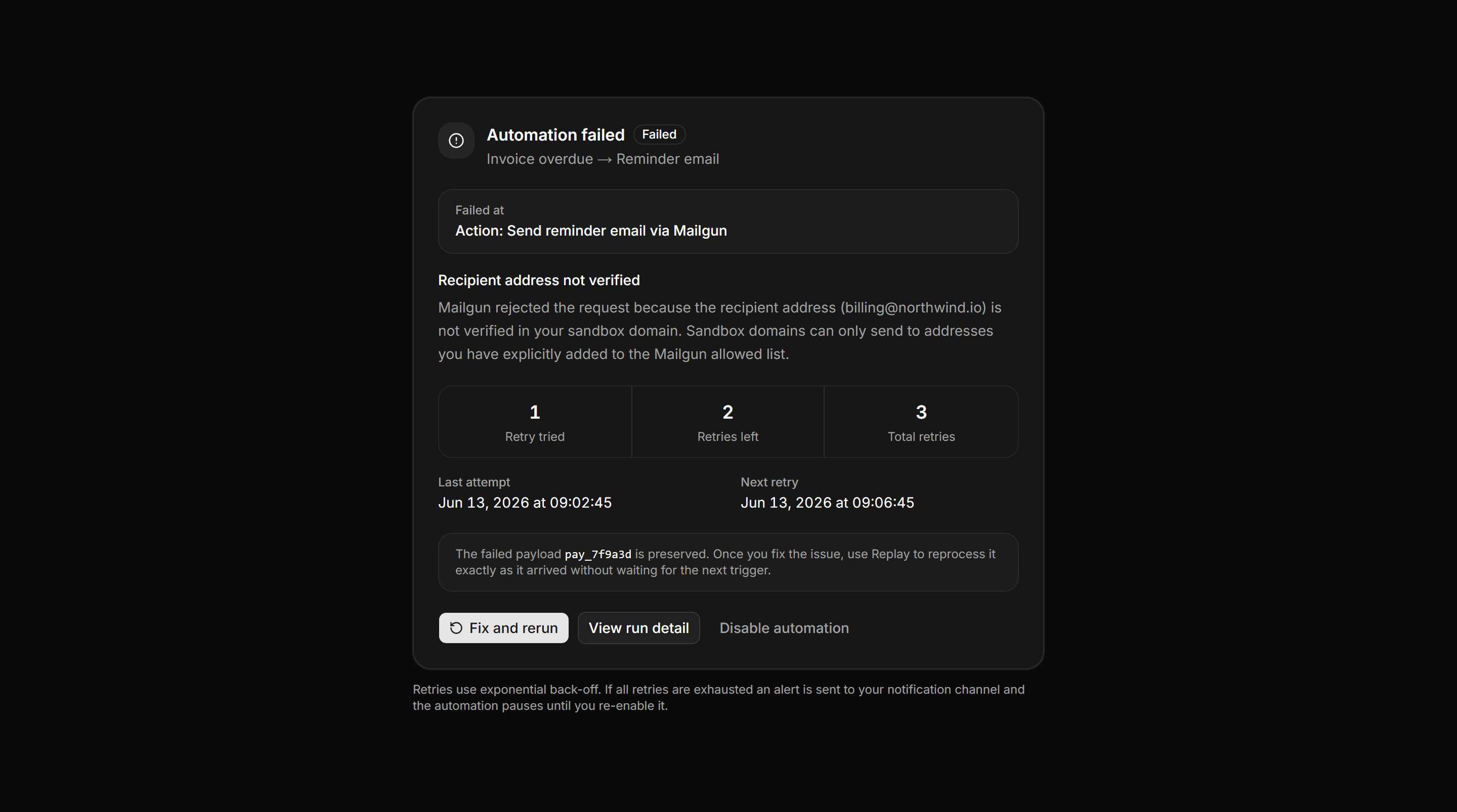 Application Workflow and Automation: Automation Error Card