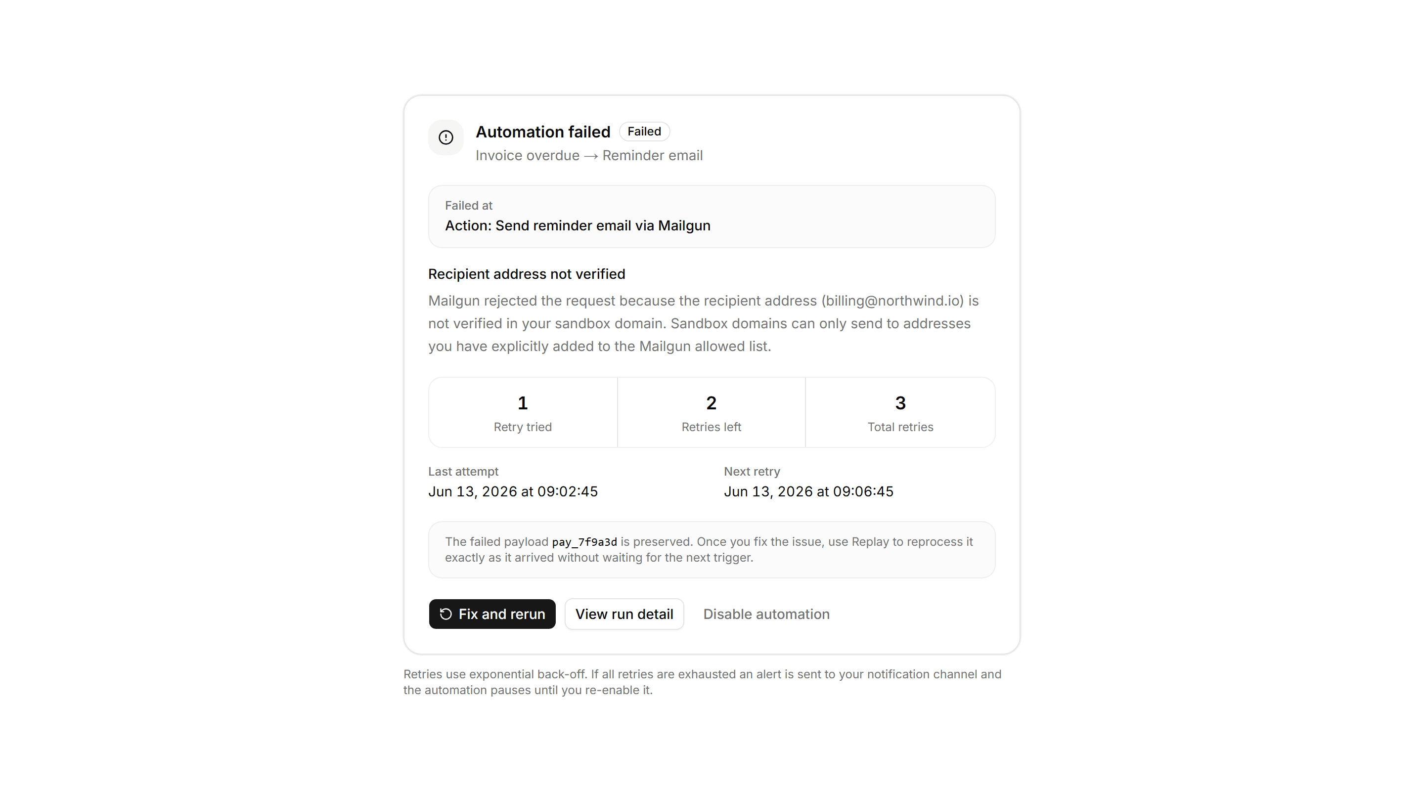 Application Workflow and Automation: Automation Error Card