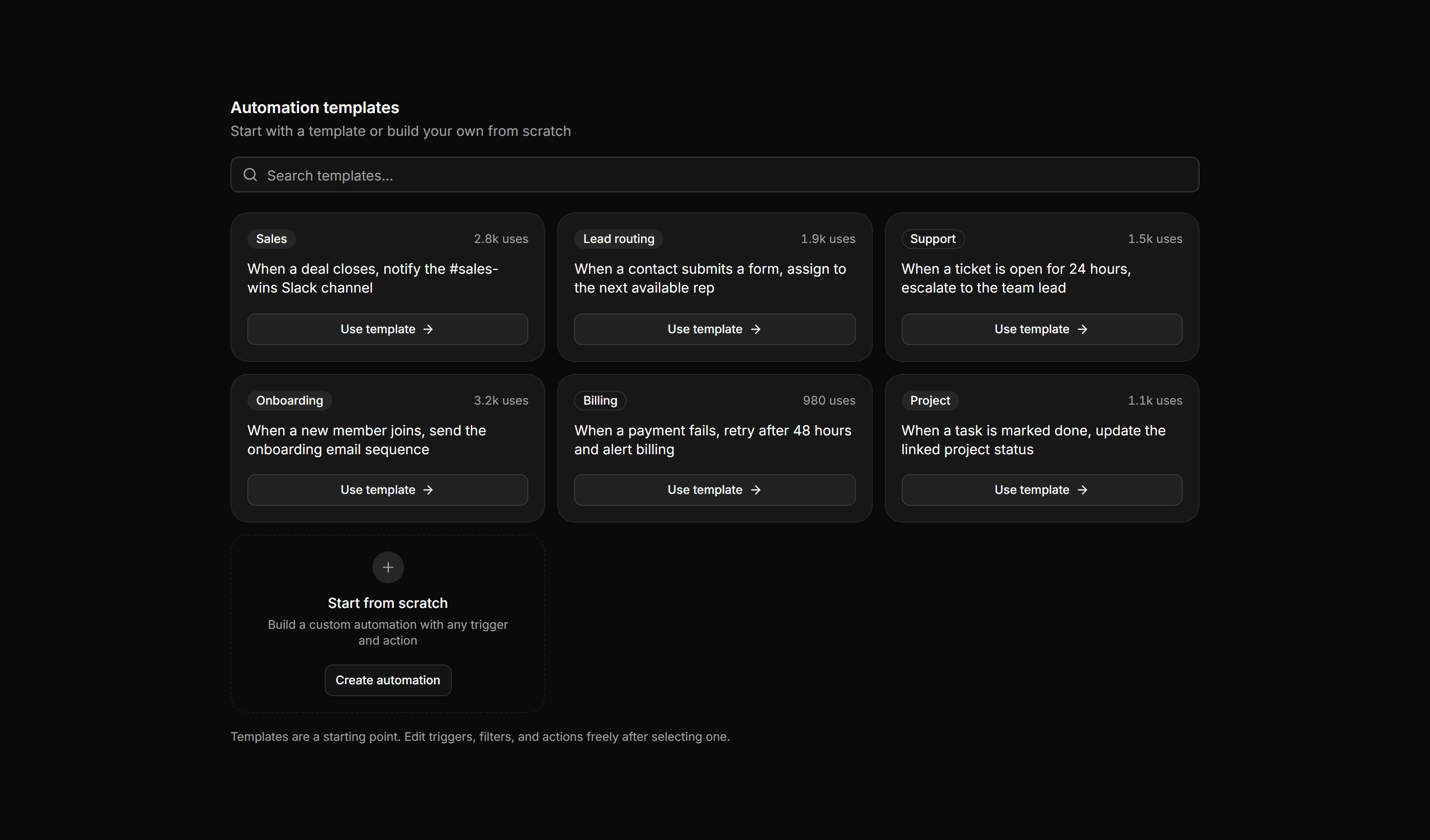 Application Workflow and Automation: Automation Templates Grid