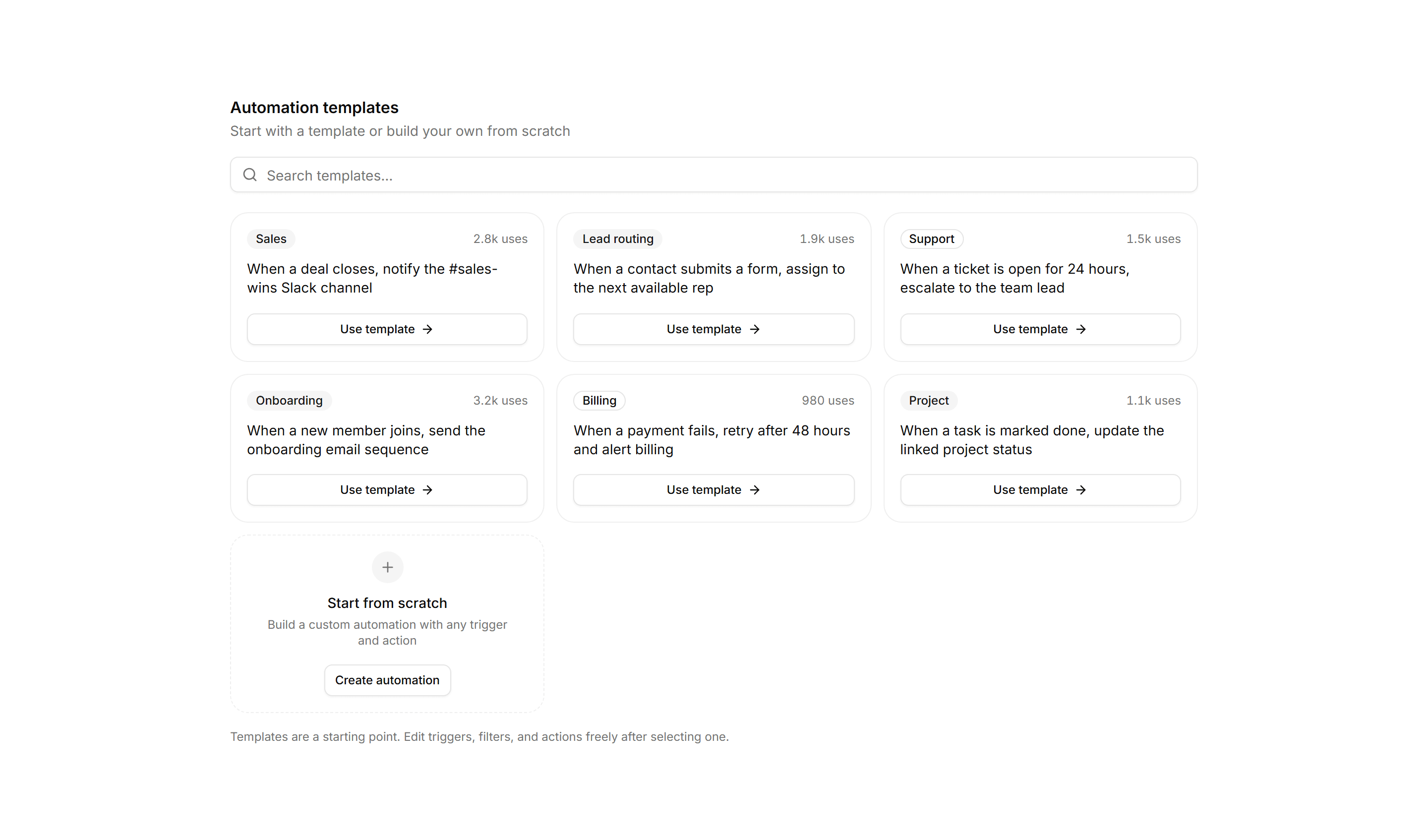 Application Workflow and Automation: Automation Templates Grid