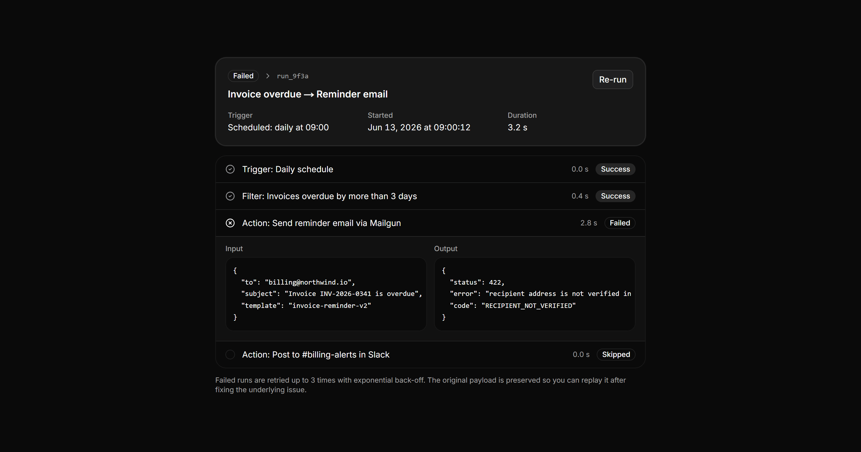 Application Workflow and Automation: Run Detail Panel