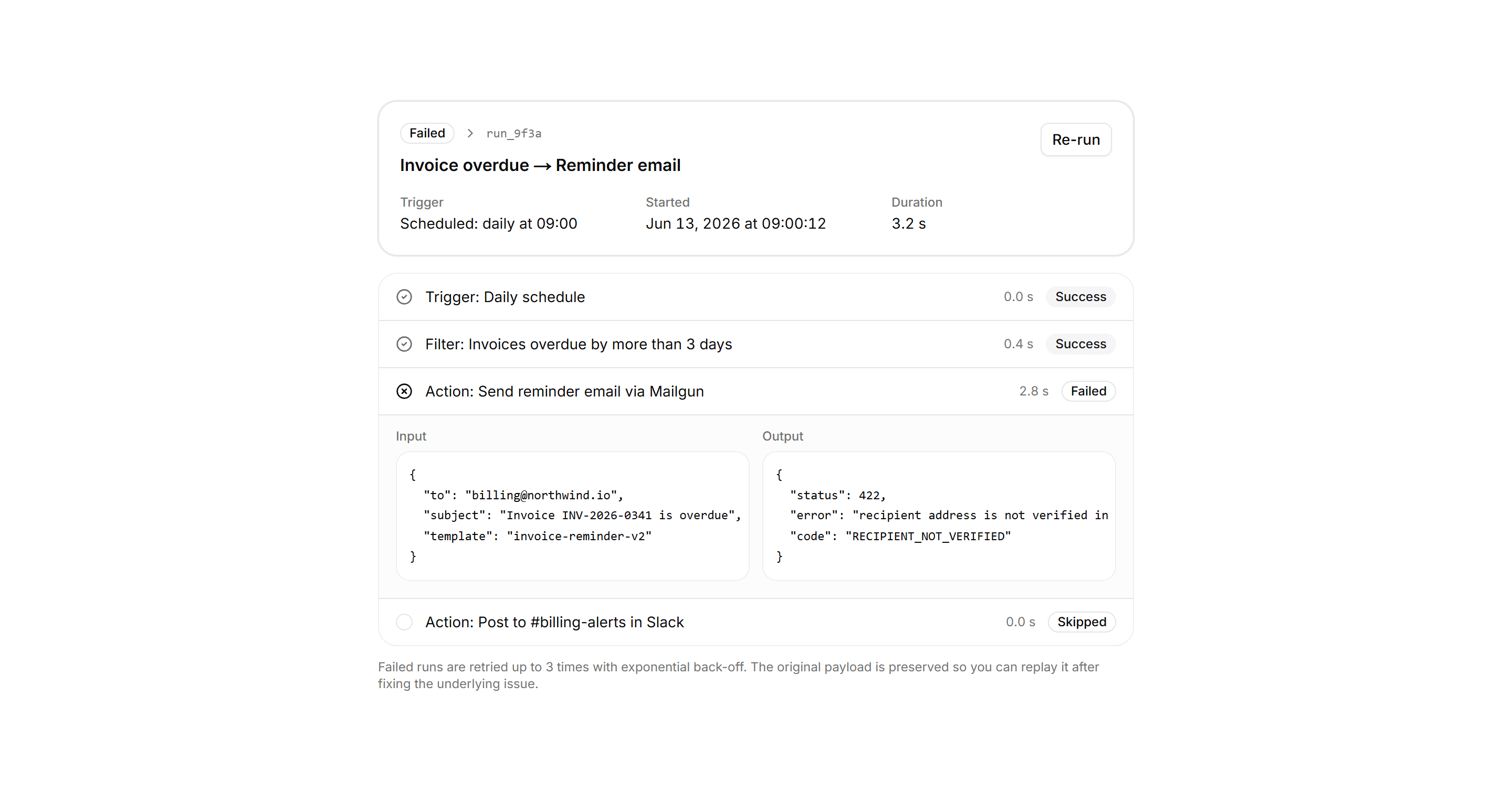 Application Workflow and Automation: Run Detail Panel
