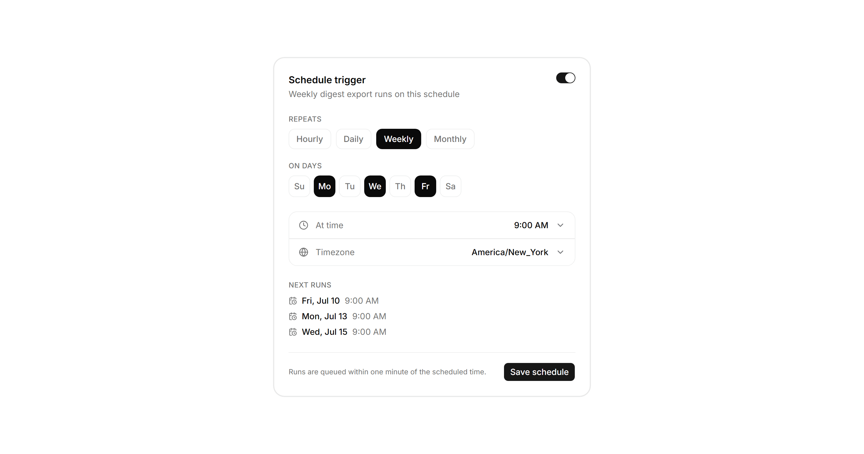 Application Workflow and Automation: Schedule Trigger Panel