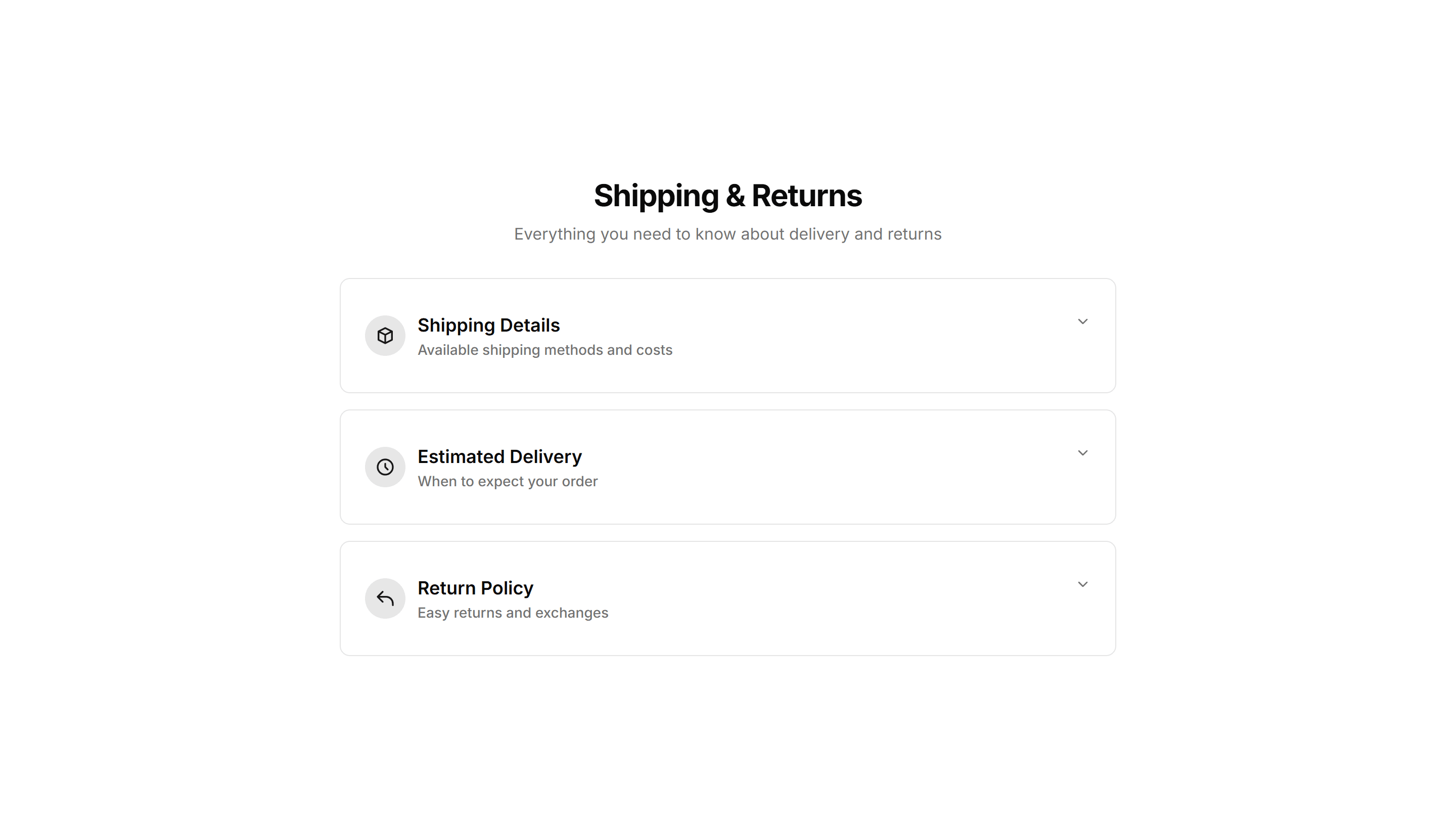 Ecommerce Shipping Return: Accordion