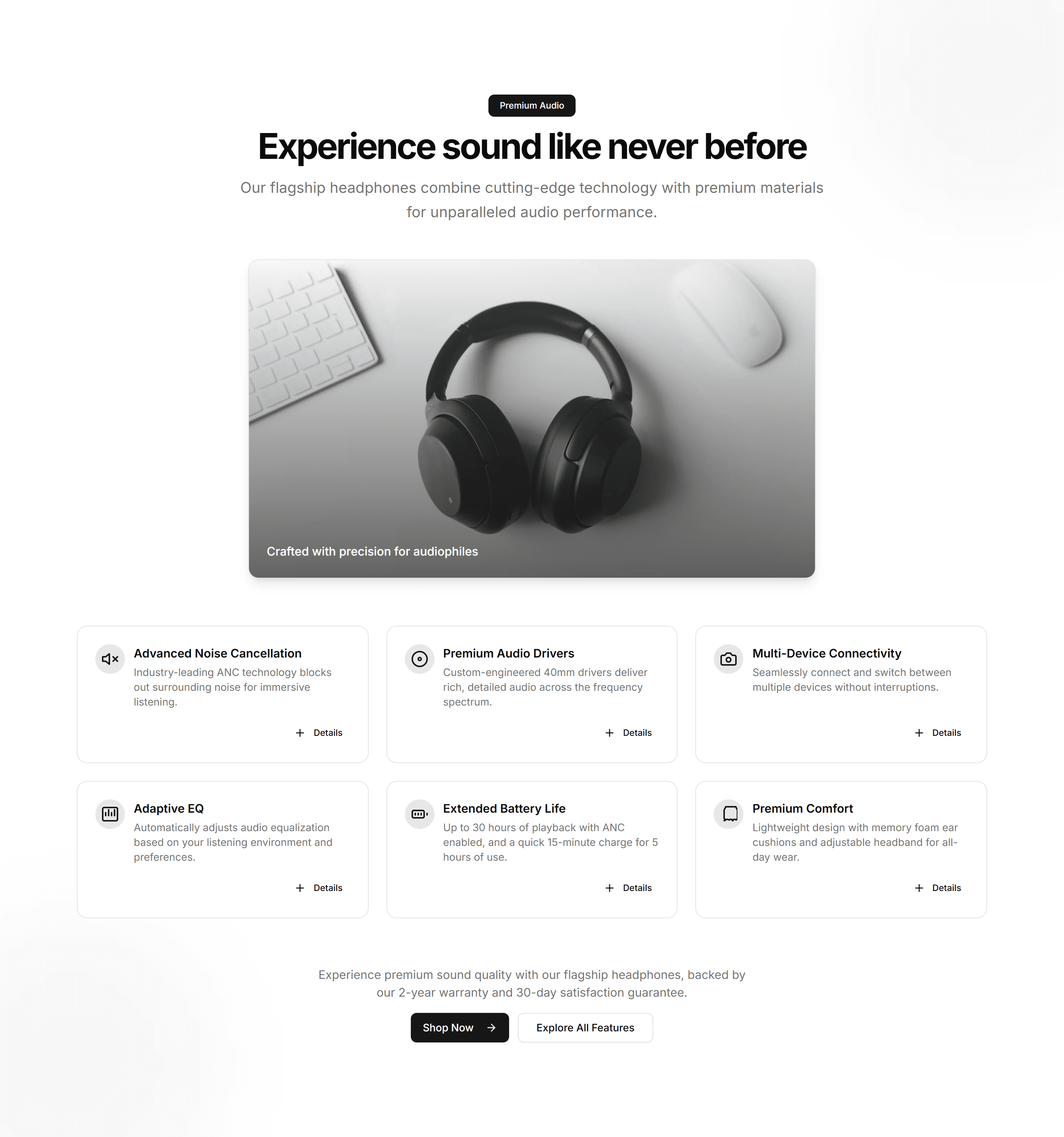 Ecommerce Product Feature: Expandable Features Grid