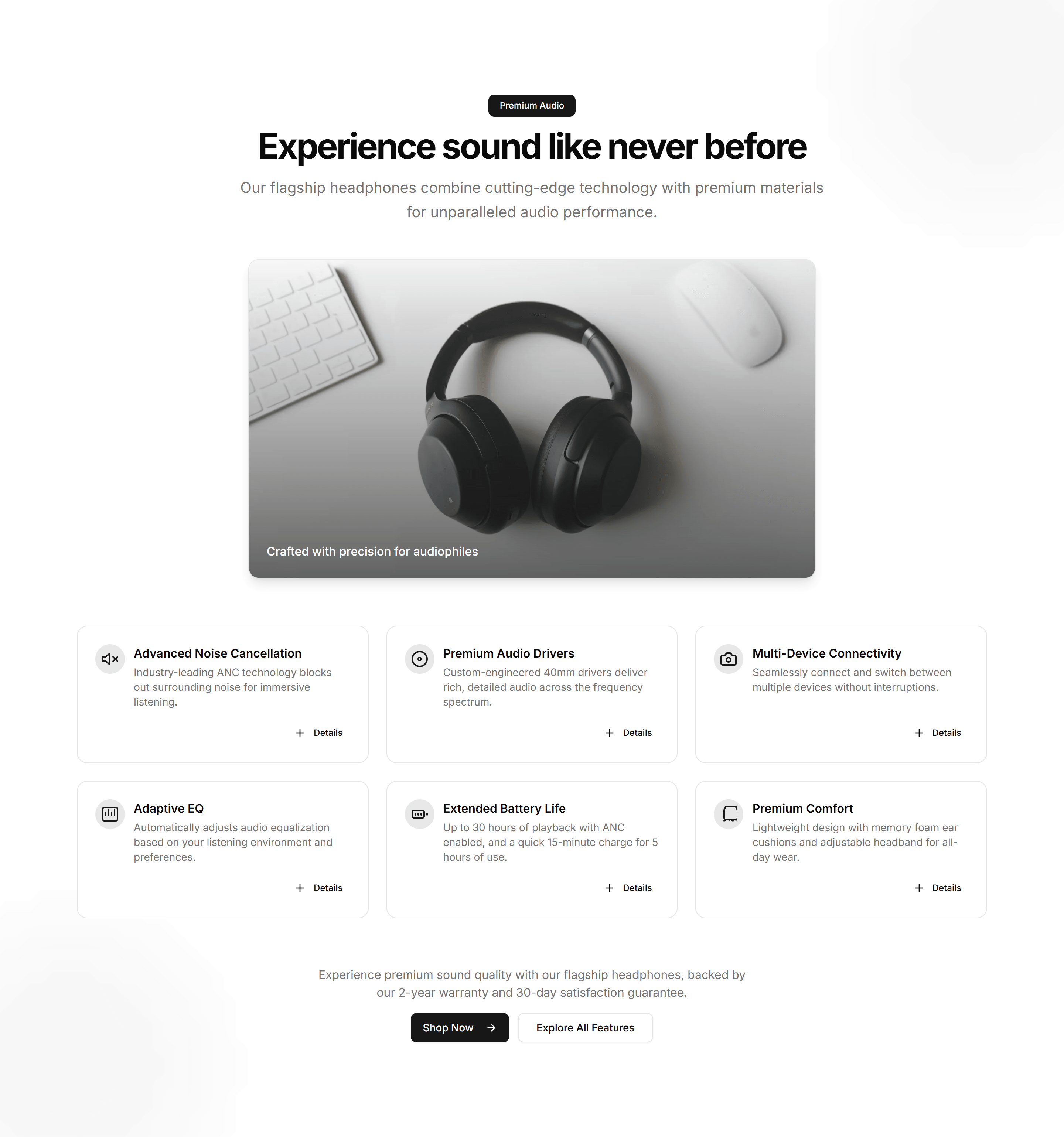 Ecommerce Product Feature: Expandable Features Grid