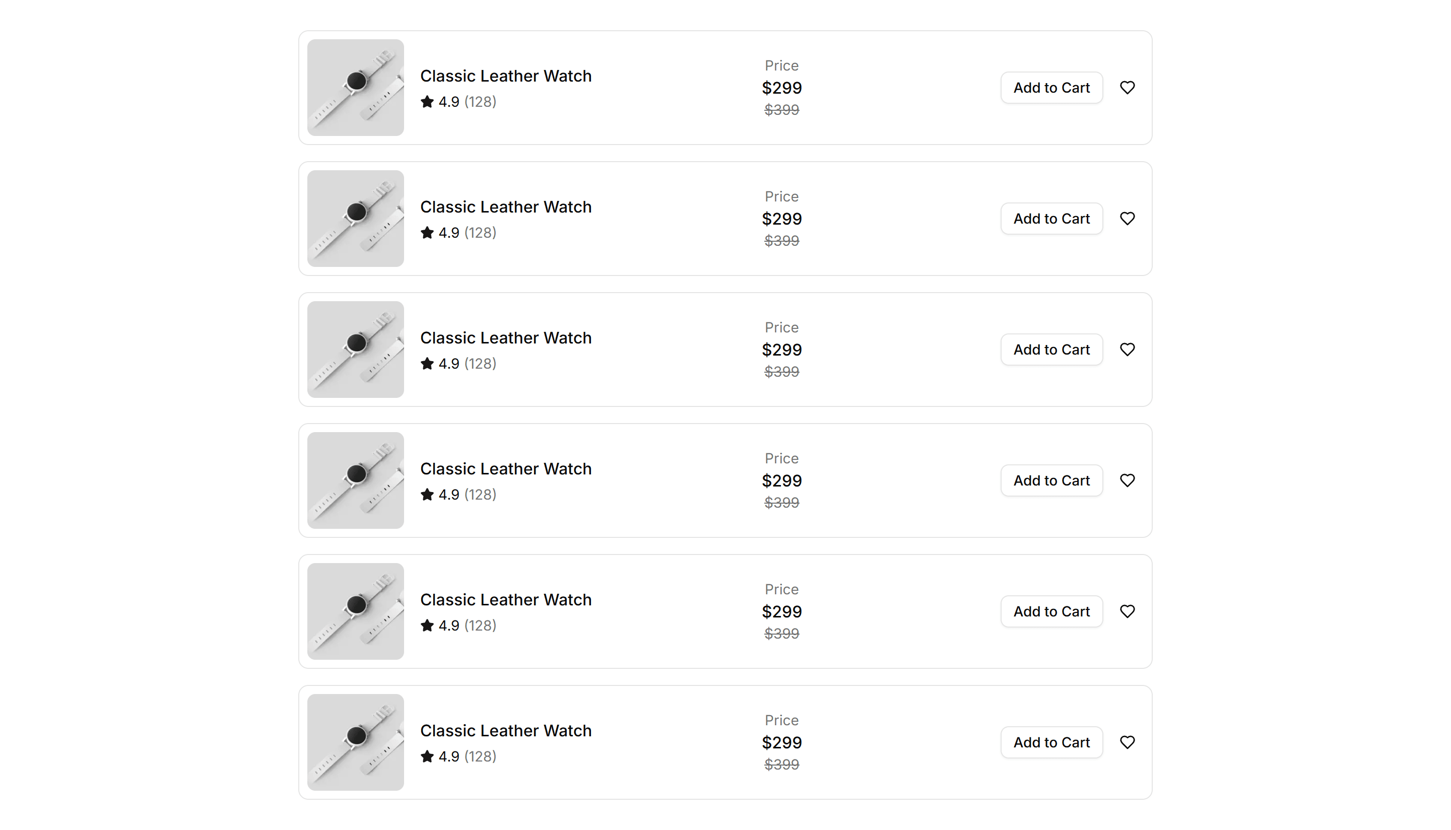 Ecommerce Product List: Compact List