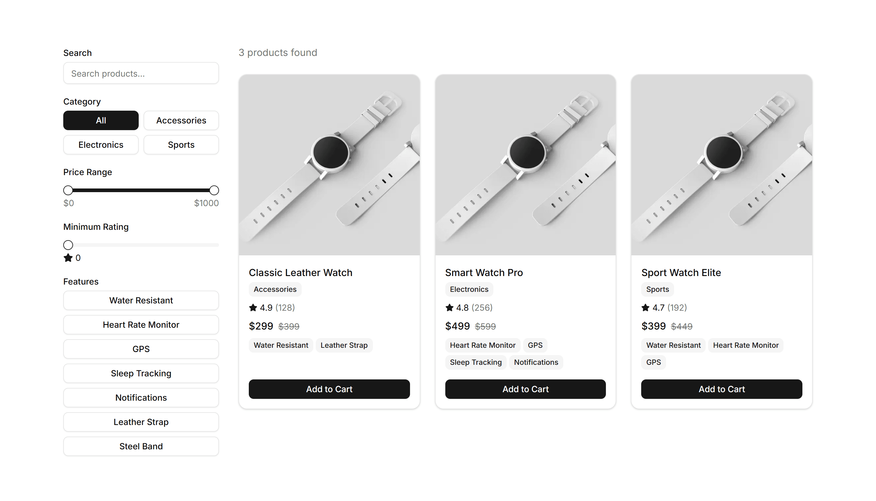 Ecommerce Product List: Filter List