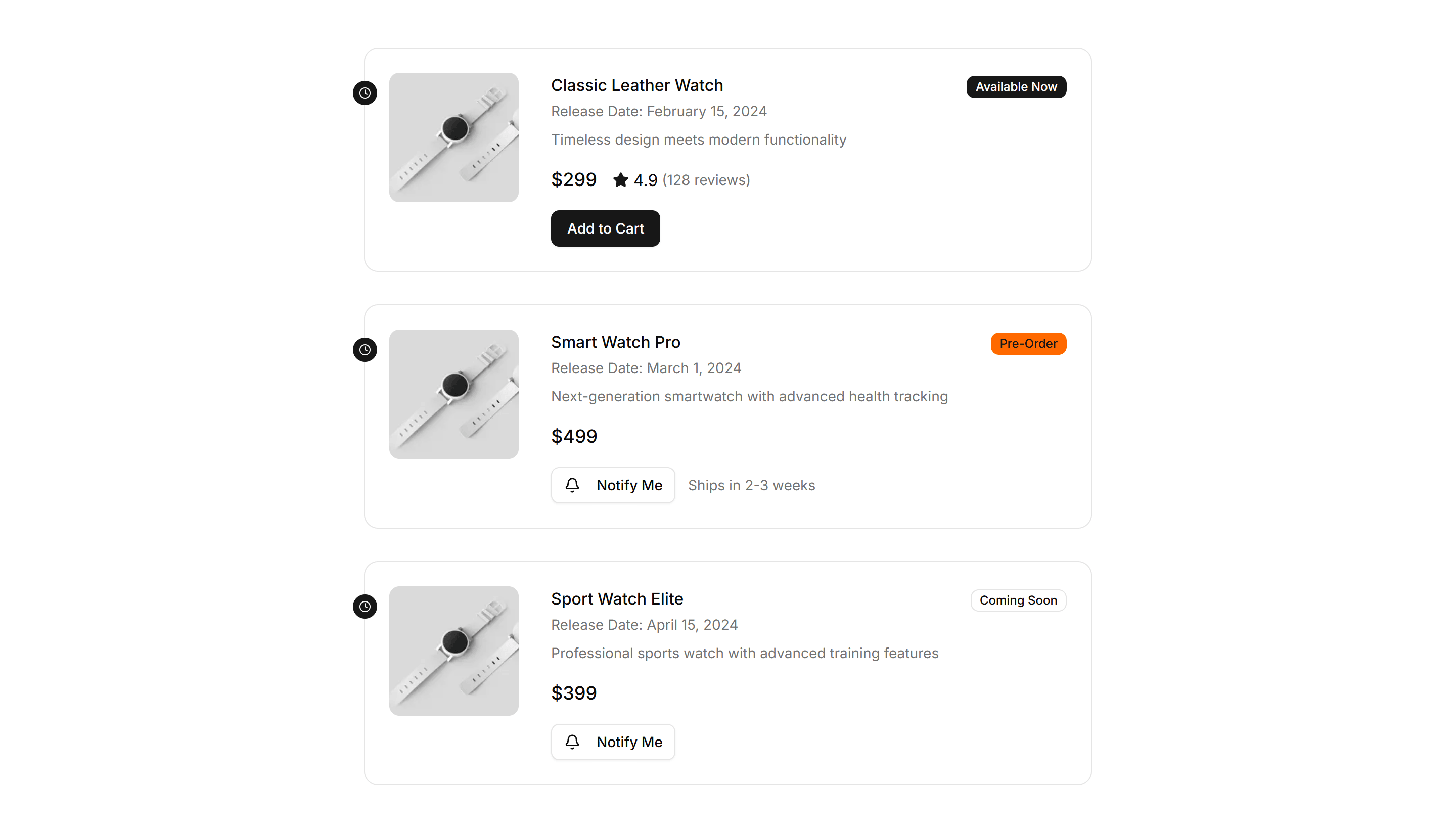 Ecommerce Product List: Timeline List