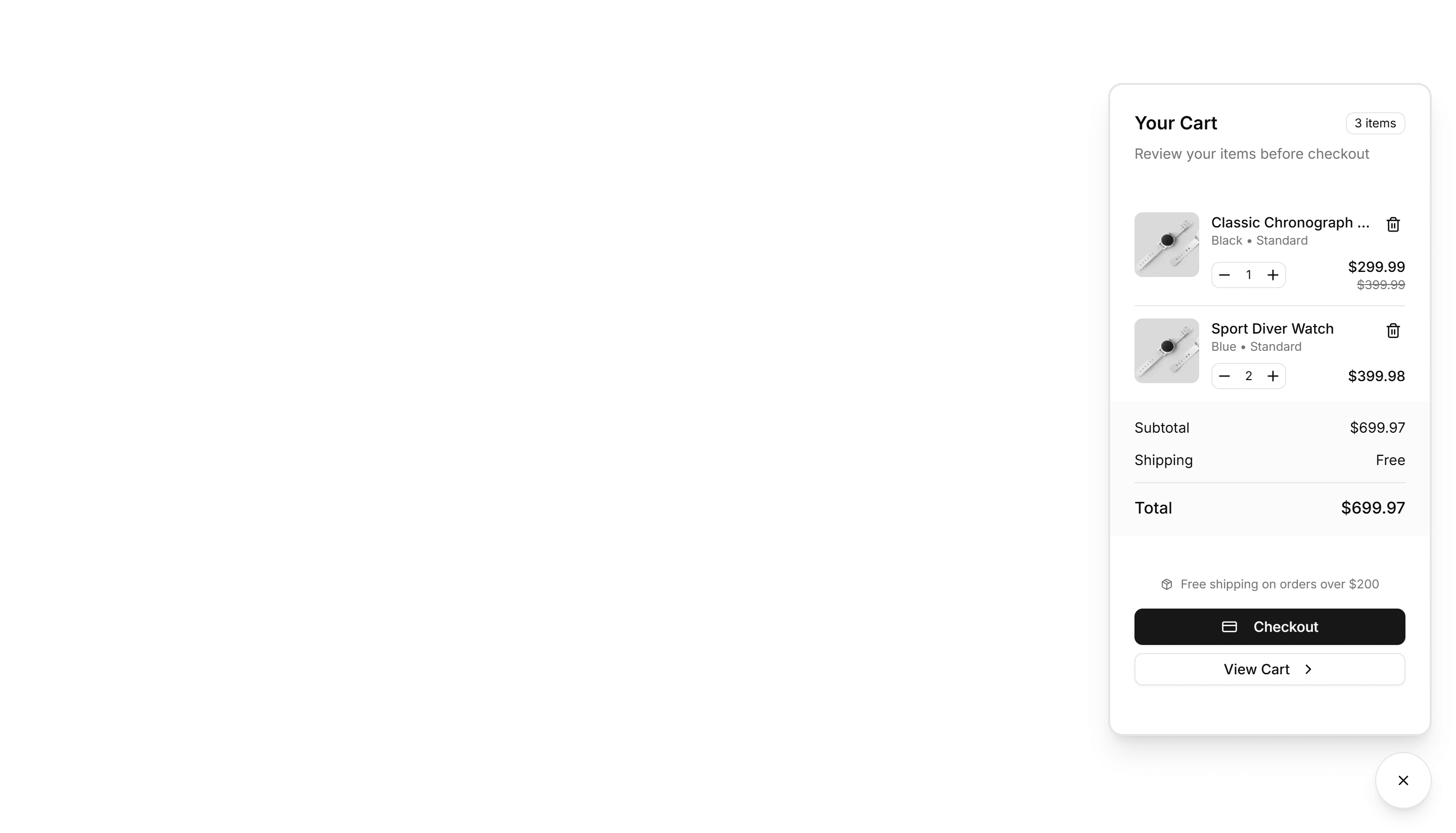 Ecommerce Shopping Cart: Floating Cart