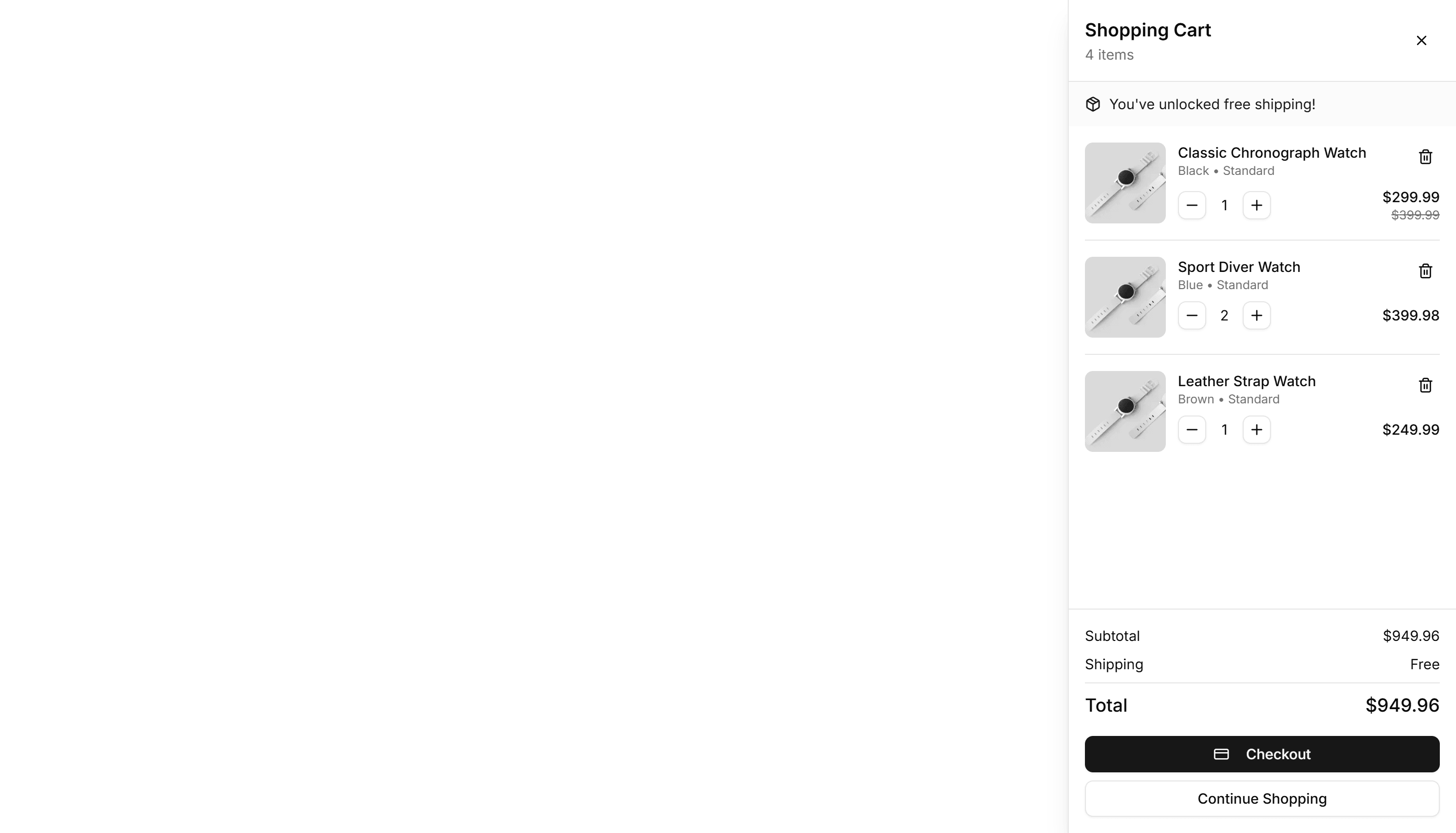 Ecommerce Shopping Cart: Sidebar Cart
