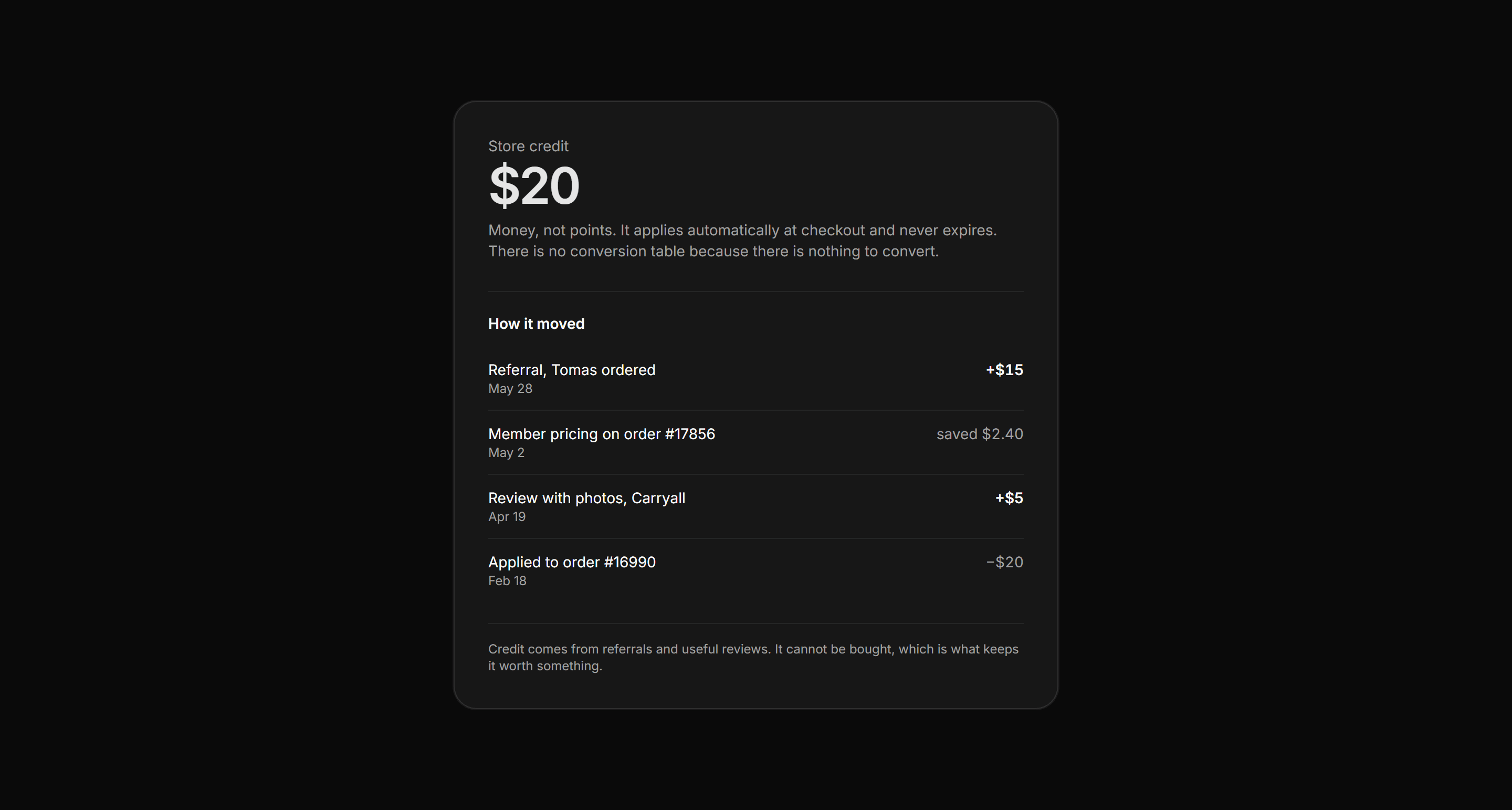 Ecommerce Account: Loyalty Points Card