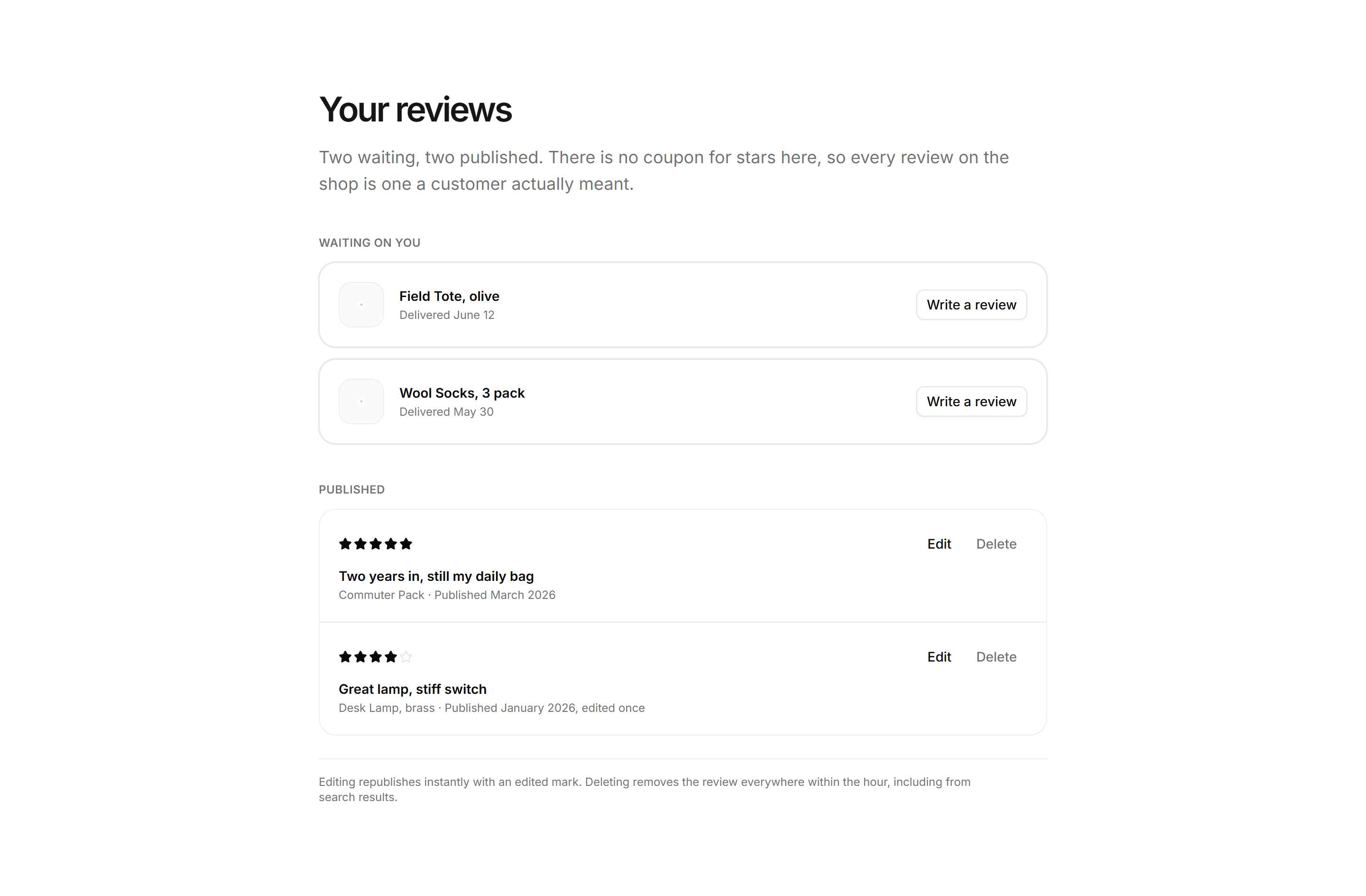 Ecommerce Account: Product Reviews Panel