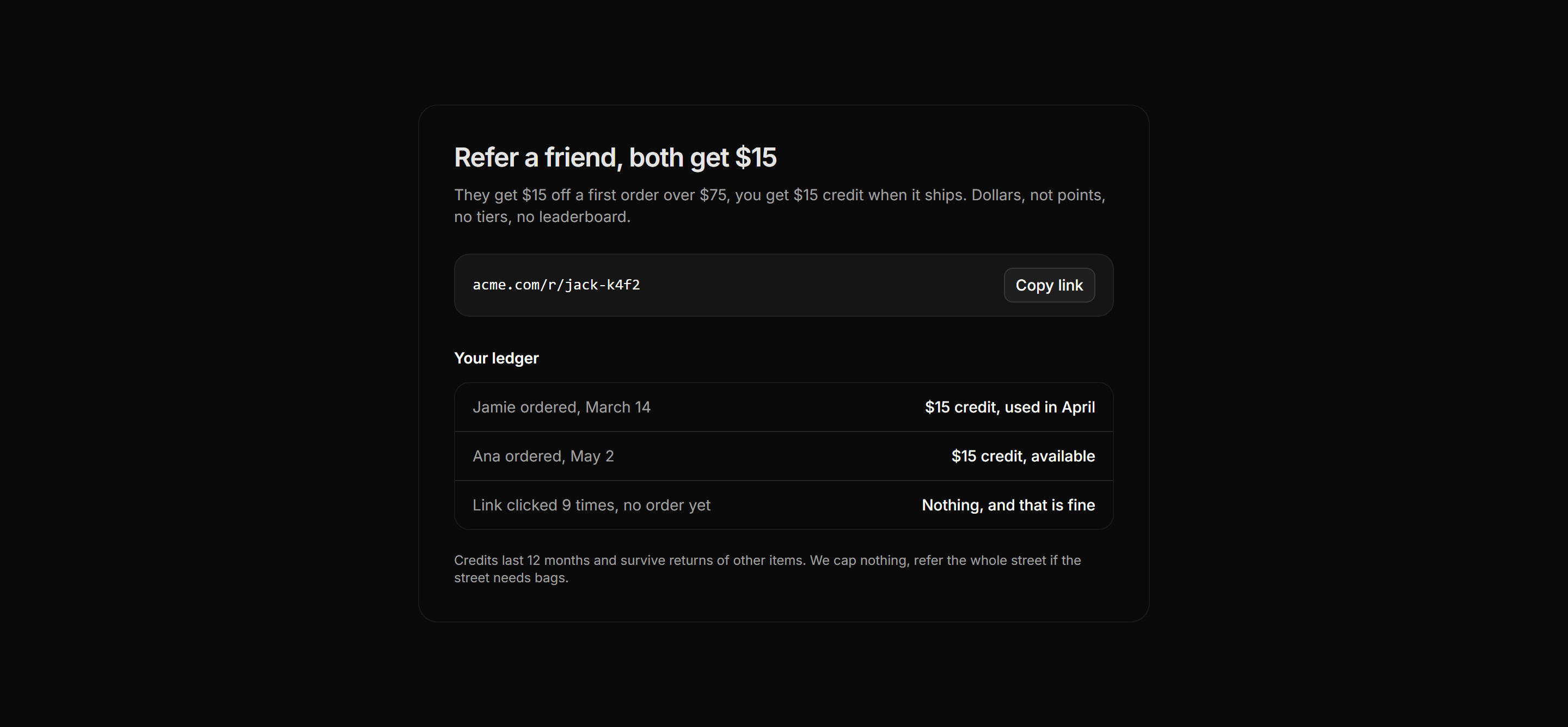 Ecommerce Account: Referral Dashboard Card