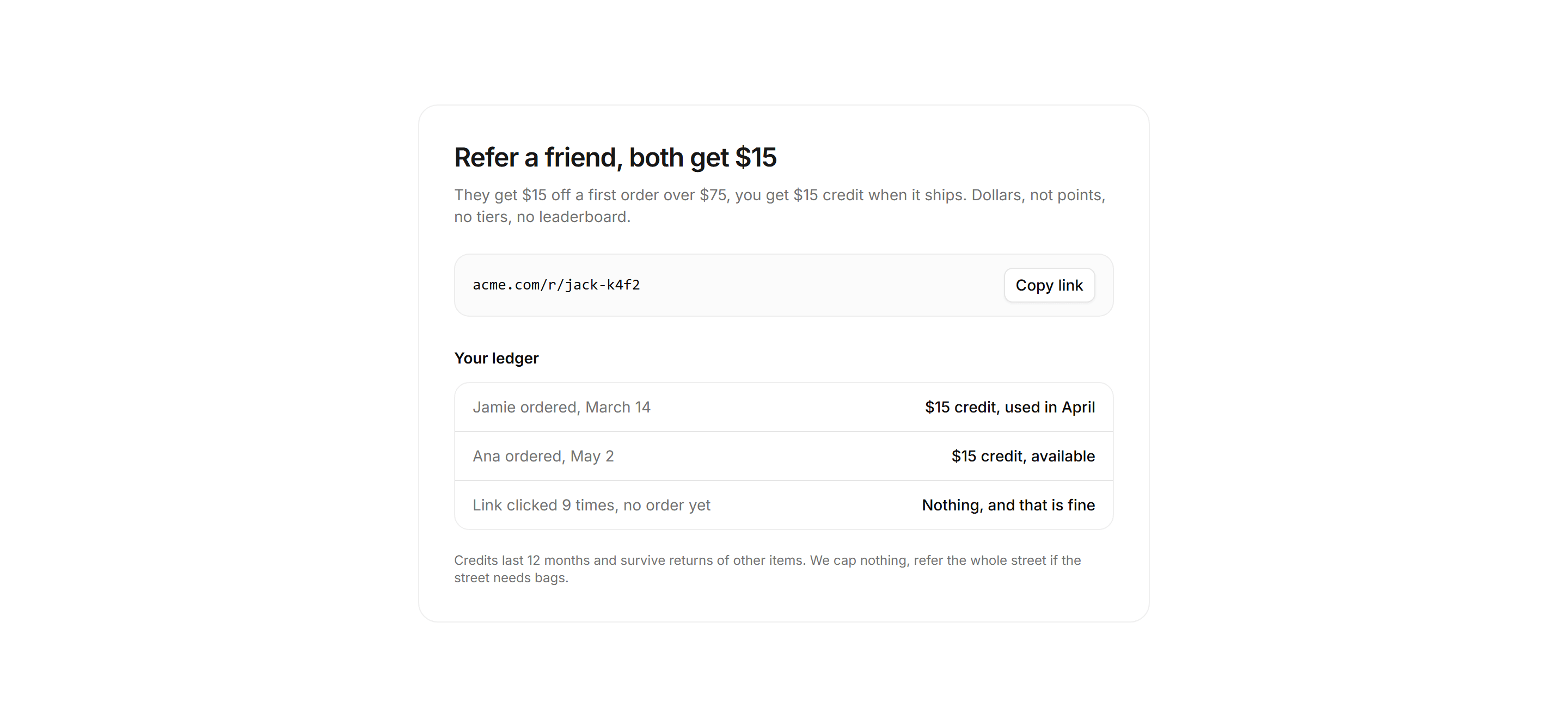 Ecommerce Account: Referral Dashboard Card