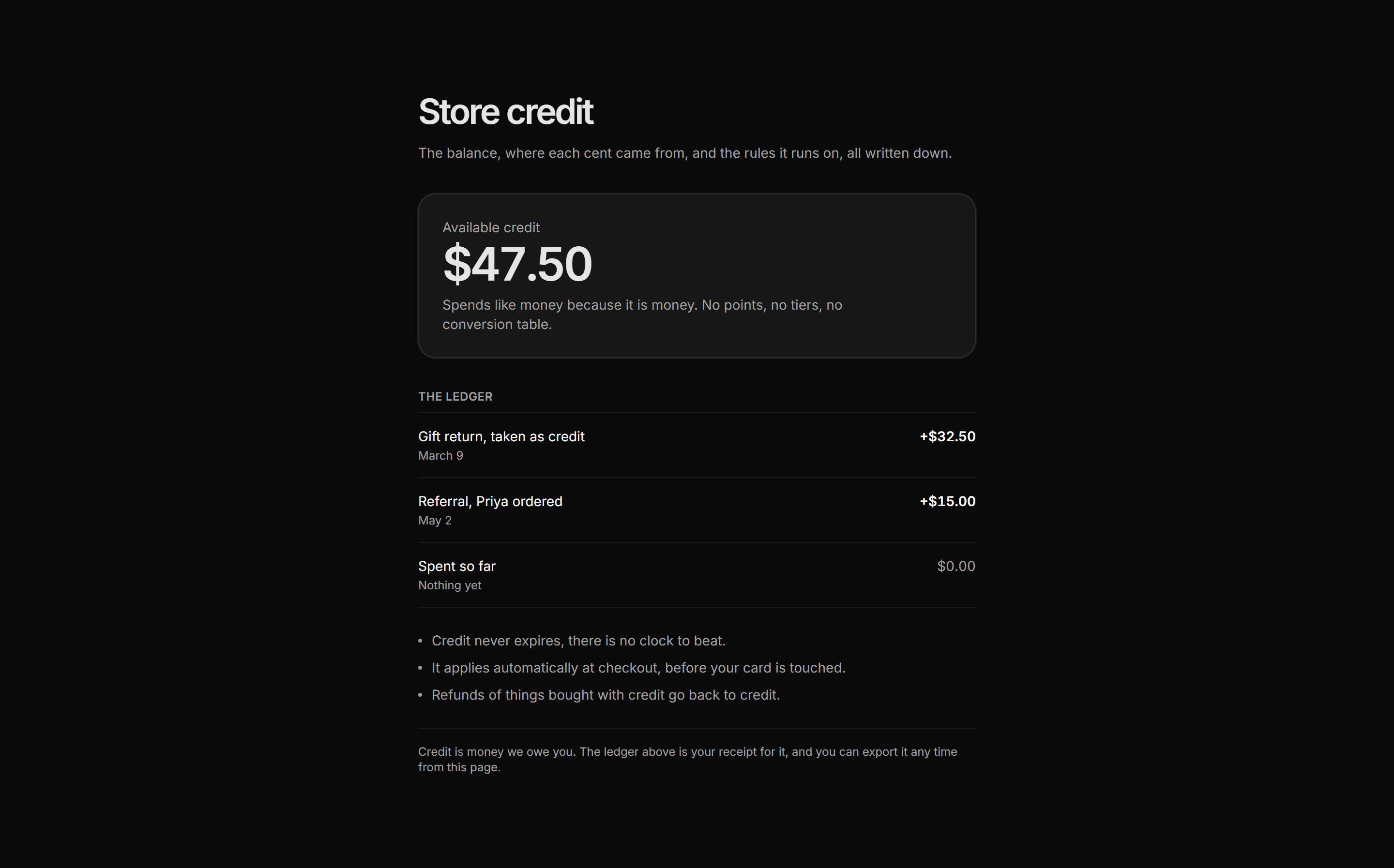 Ecommerce Account: Store Credit Wallet