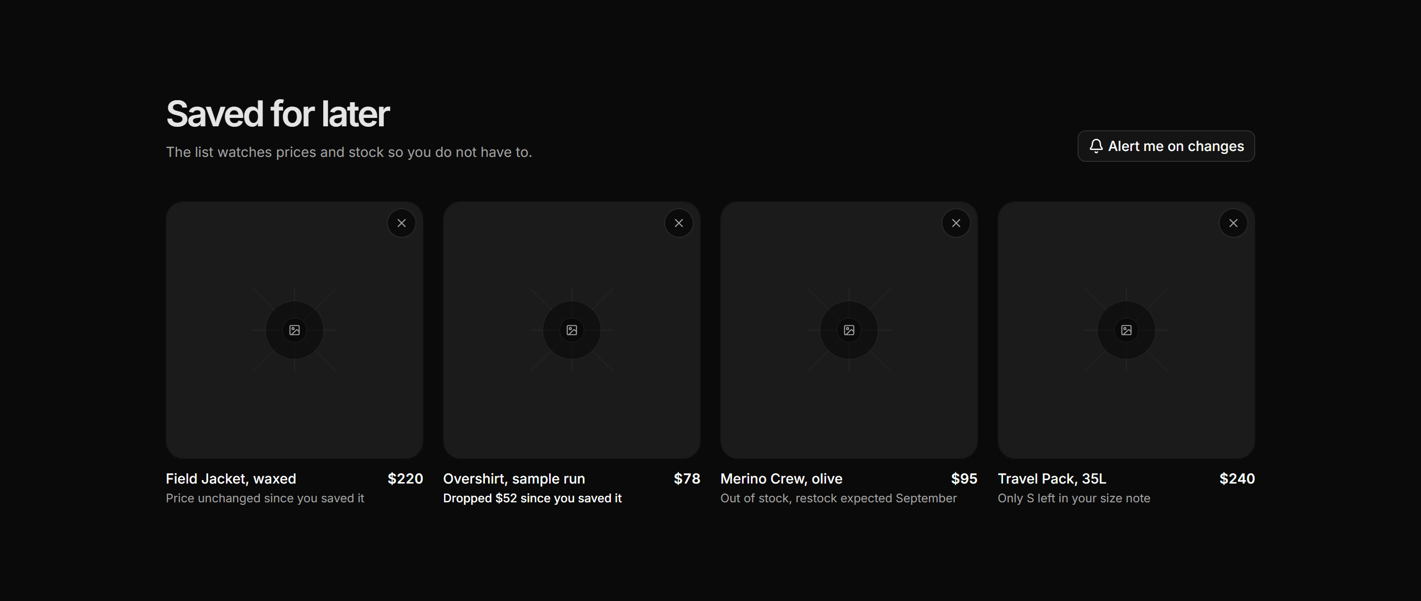 Ecommerce Account: Wishlist Grid