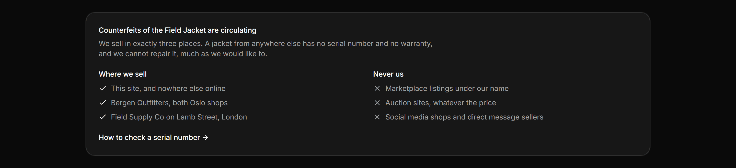Ecommerce Banners and Alert: Counterfeit Warning Banner