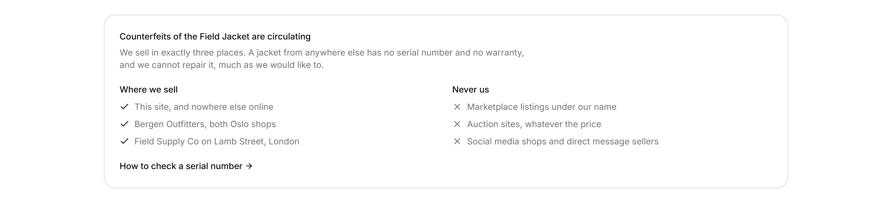 Ecommerce Banners and Alert: Counterfeit Warning Banner