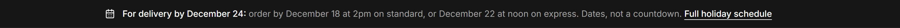 Ecommerce Banners and Alert: Holiday Cutoff Banner