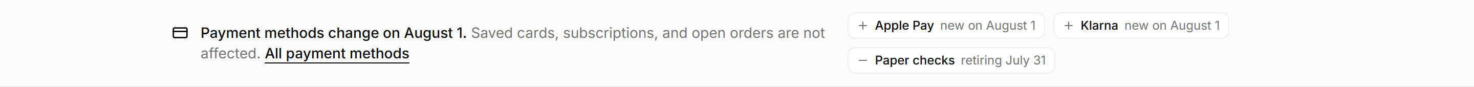 Ecommerce Banners and Alert: Payment Methods Update Banner