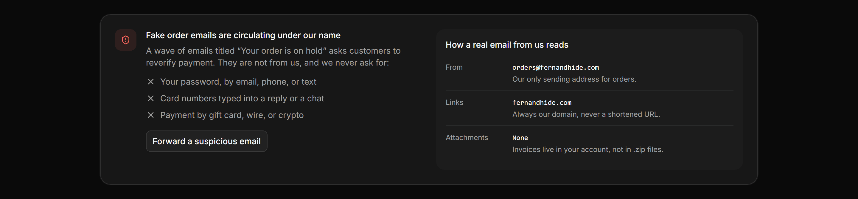 Ecommerce Banners and Alert: Phishing Alert Banner