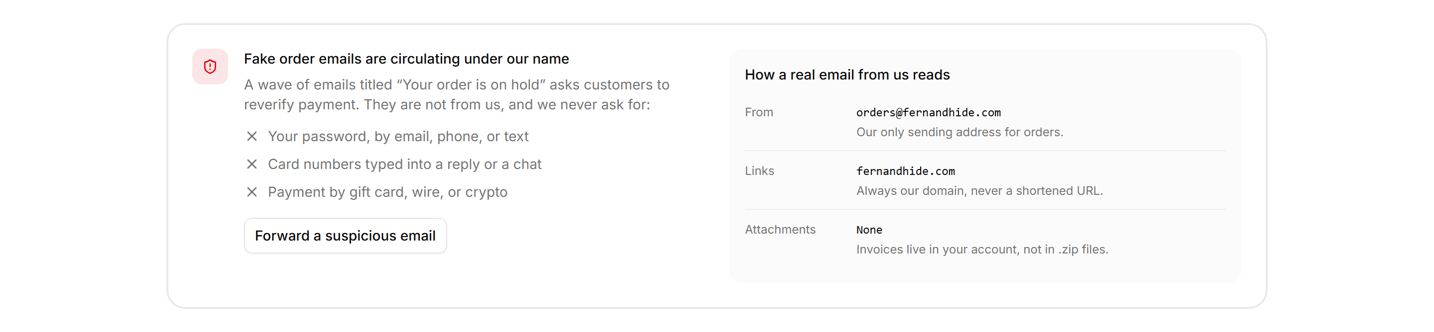 Ecommerce Banners and Alert: Phishing Alert Banner