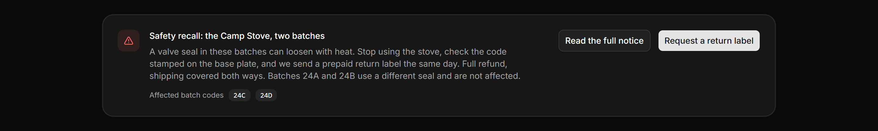 Ecommerce Banners and Alert: Product Recall Notice