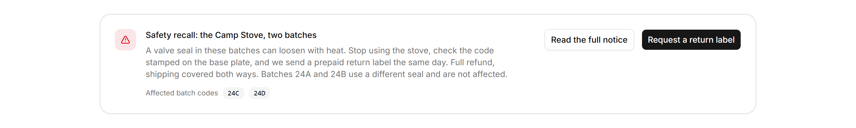Ecommerce Banners and Alert: Product Recall Notice