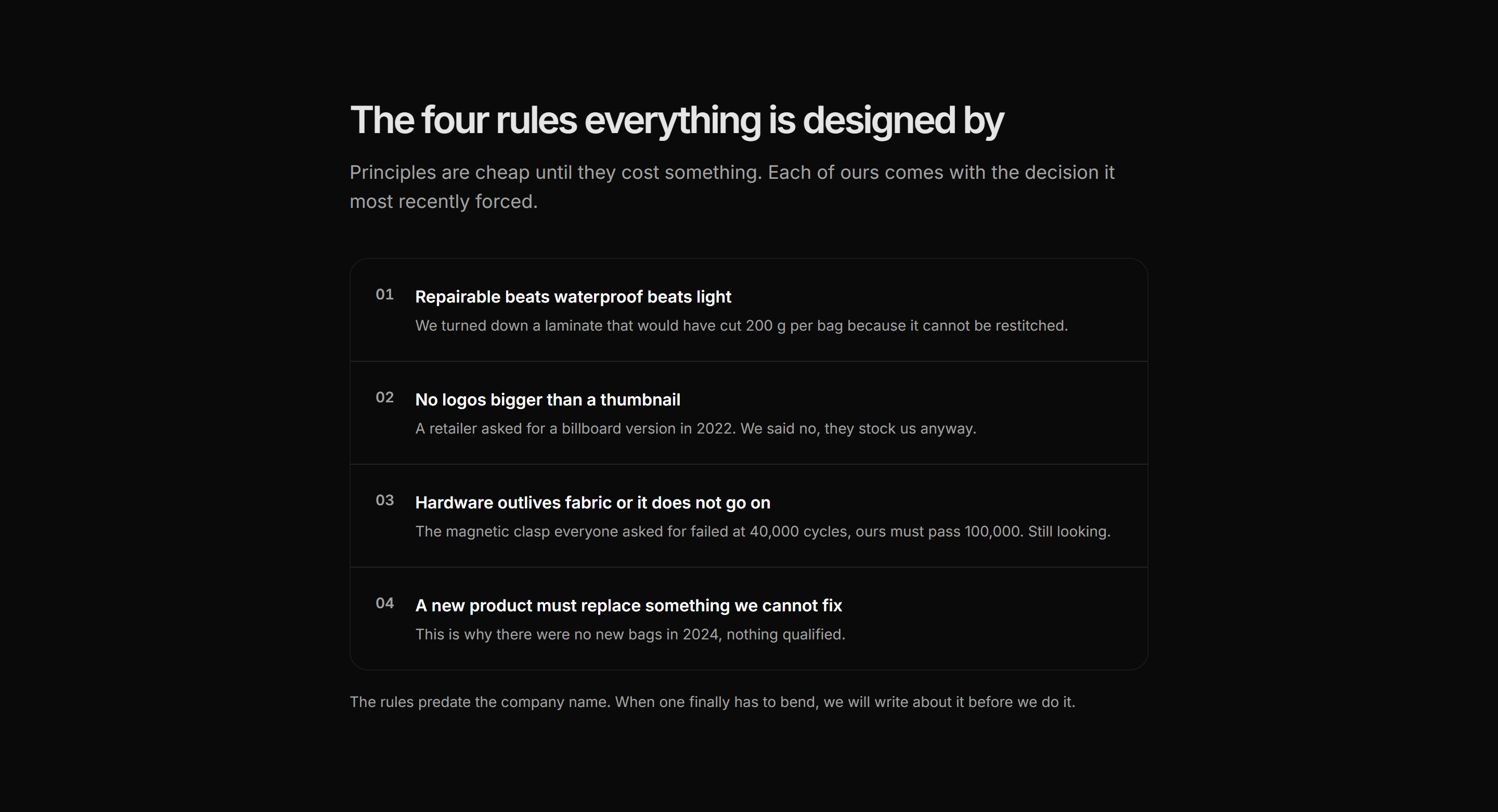 Ecommerce Brand Story: Design Principles List