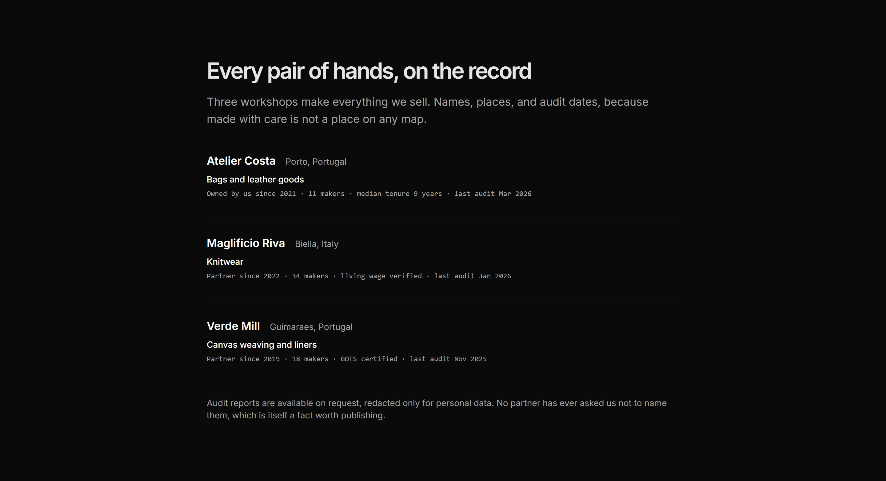 Ecommerce Brand Story: Factory Partners List