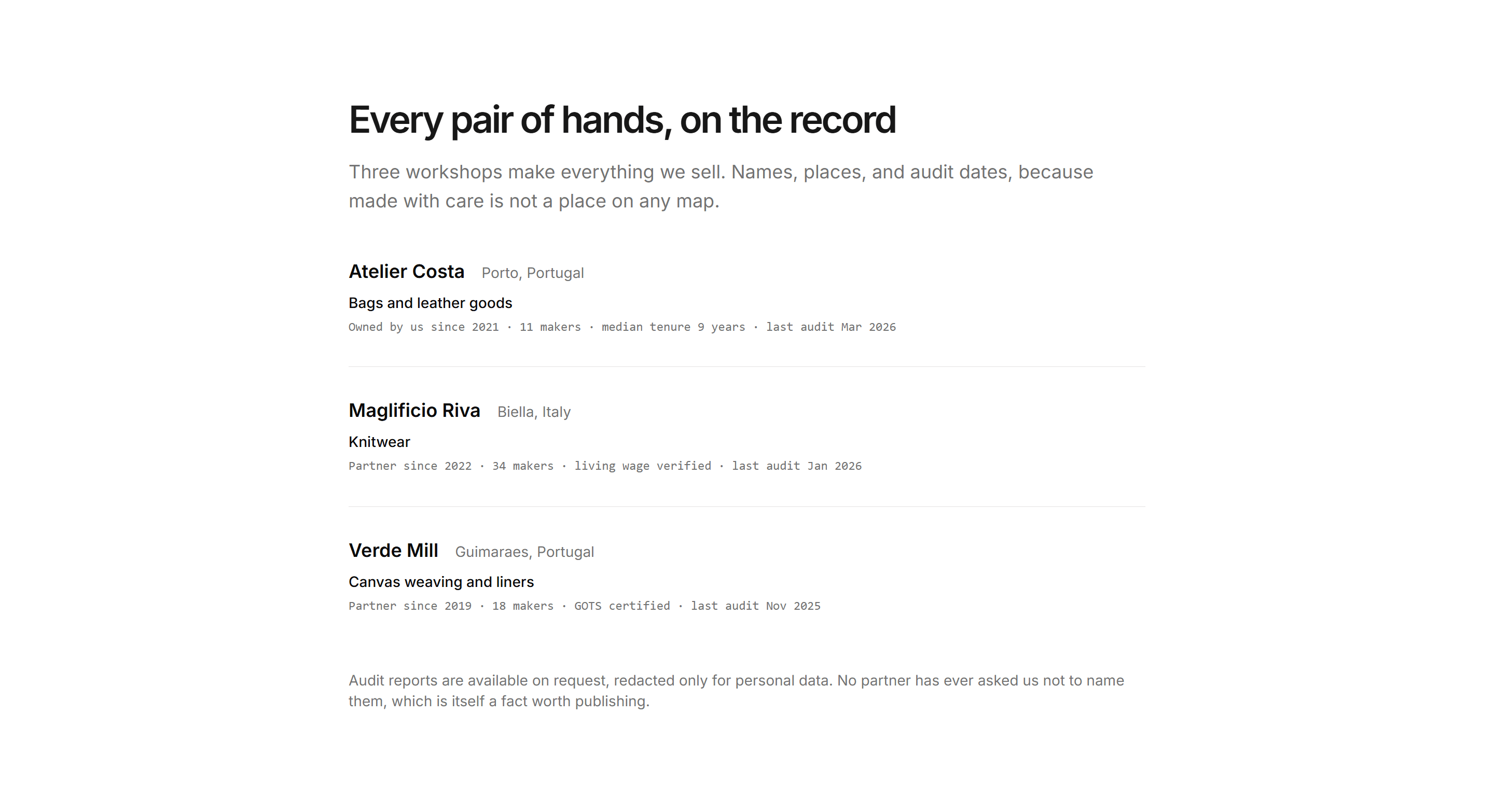 Ecommerce Brand Story: Factory Partners List