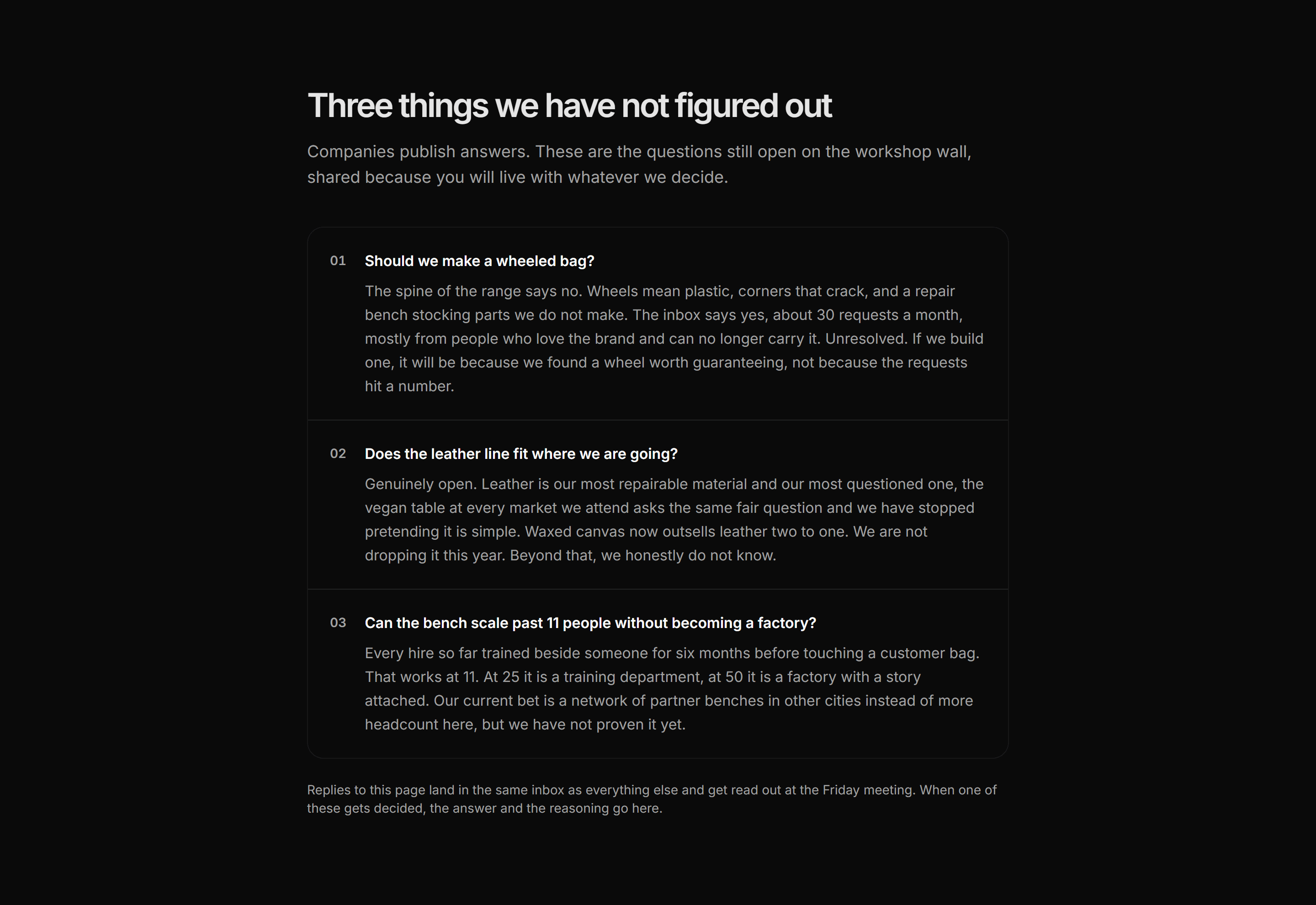 Ecommerce Brand Story: Open Questions Card