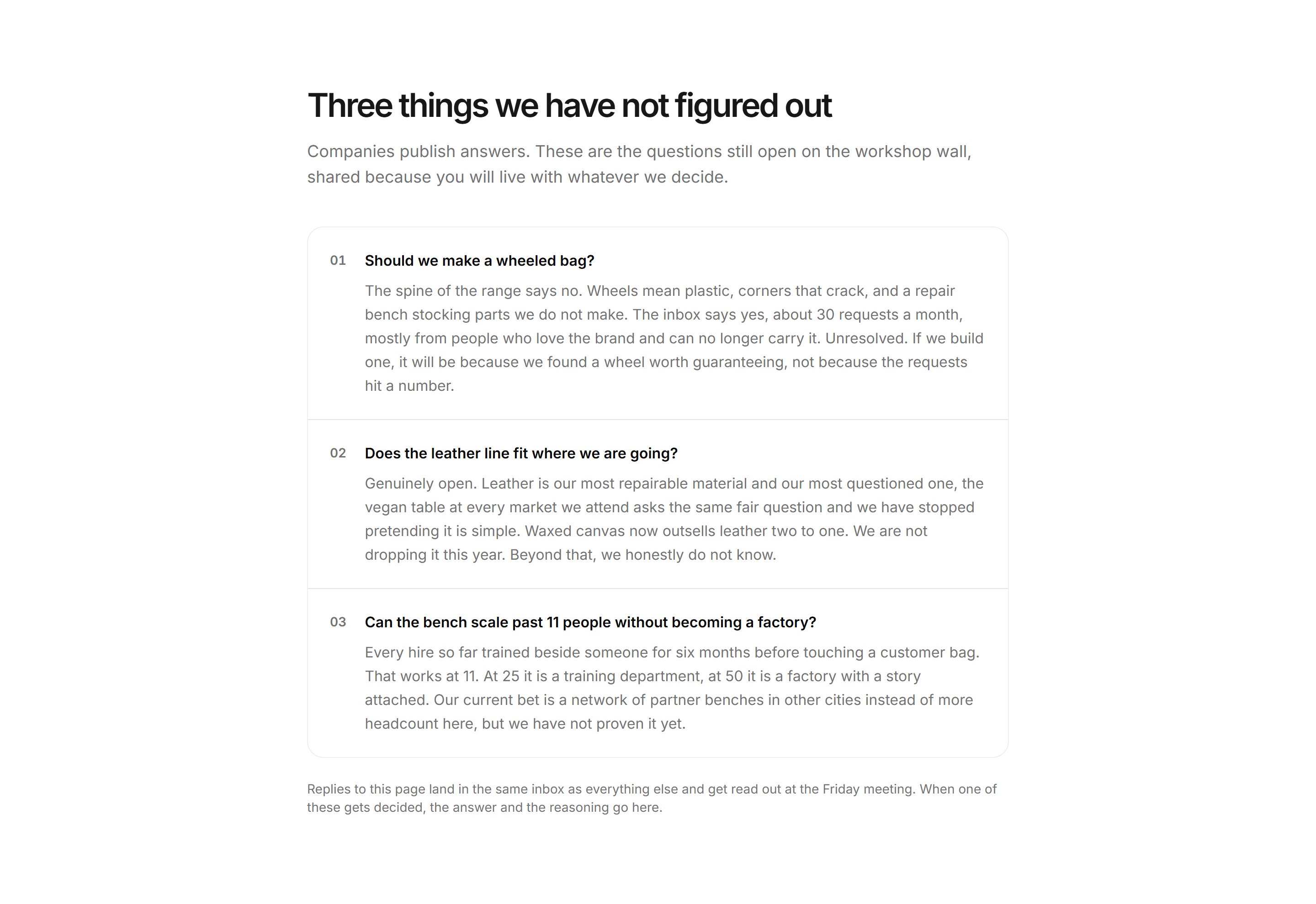 Ecommerce Brand Story: Open Questions Card