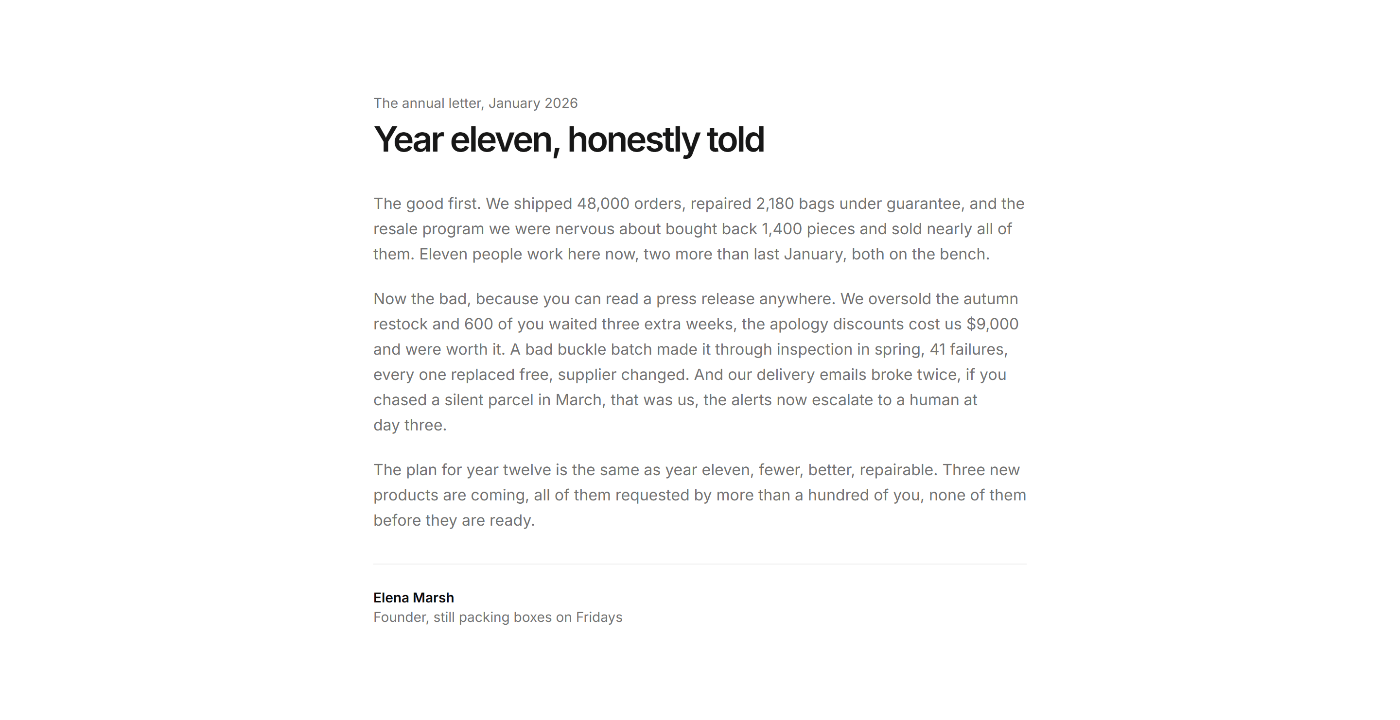 Ecommerce Brand Story: Year In Review Letter