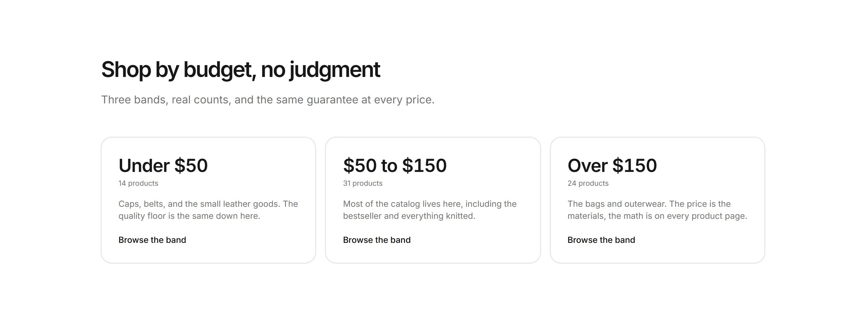 Ecommerce Category: Shop By Price Bands