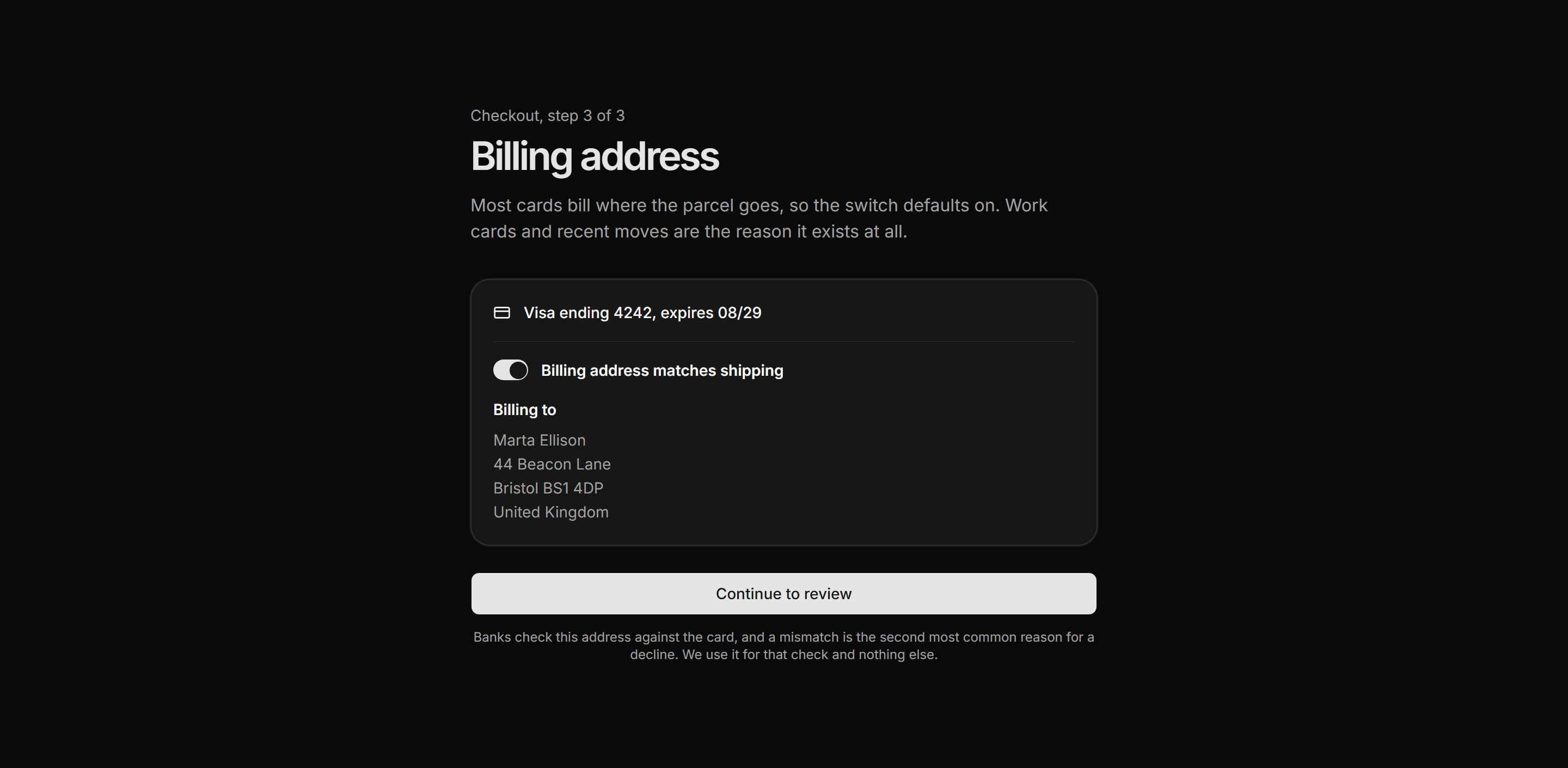 Ecommerce Checkout: Billing Address Toggle