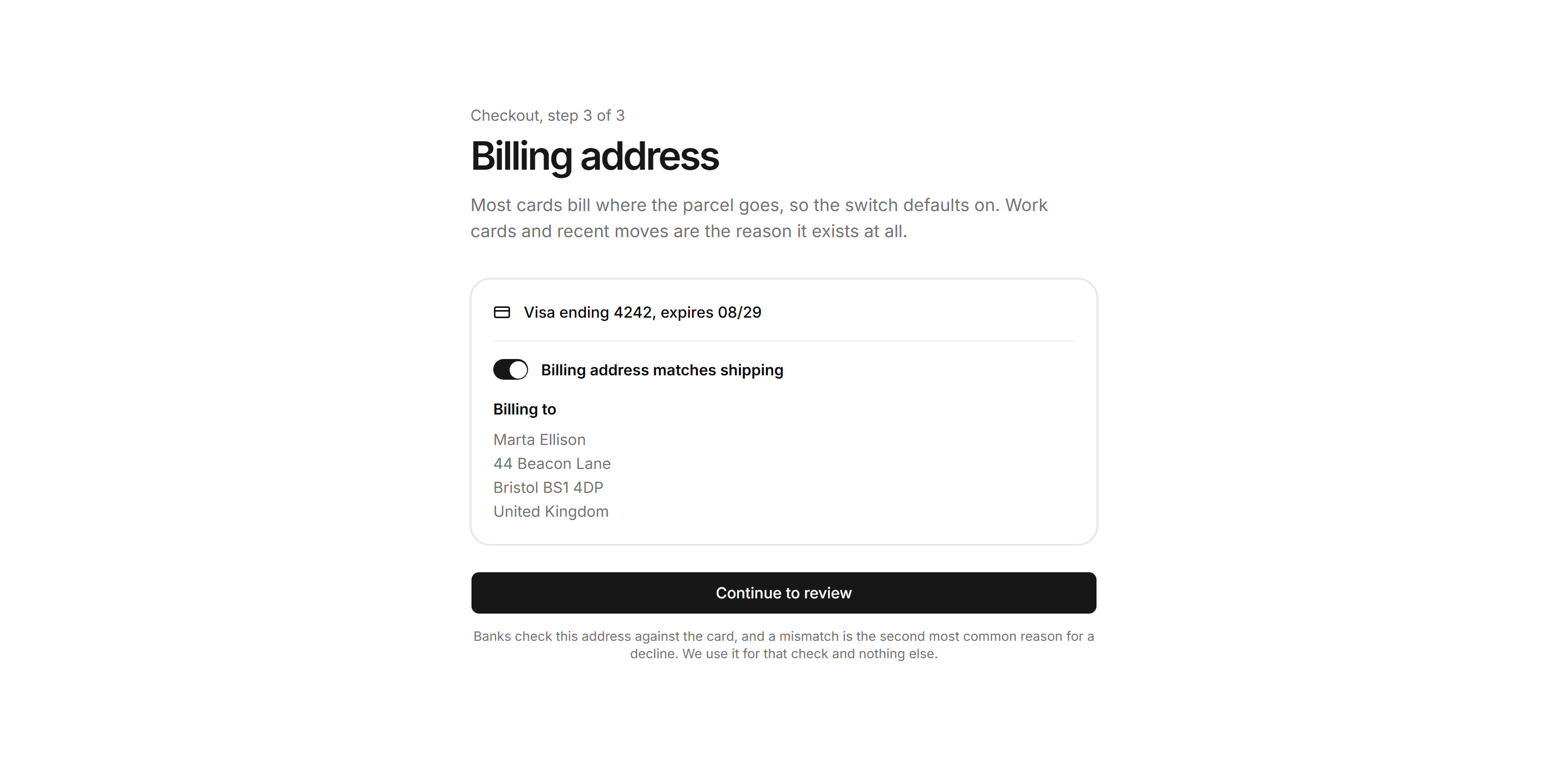 Ecommerce Checkout: Billing Address Toggle