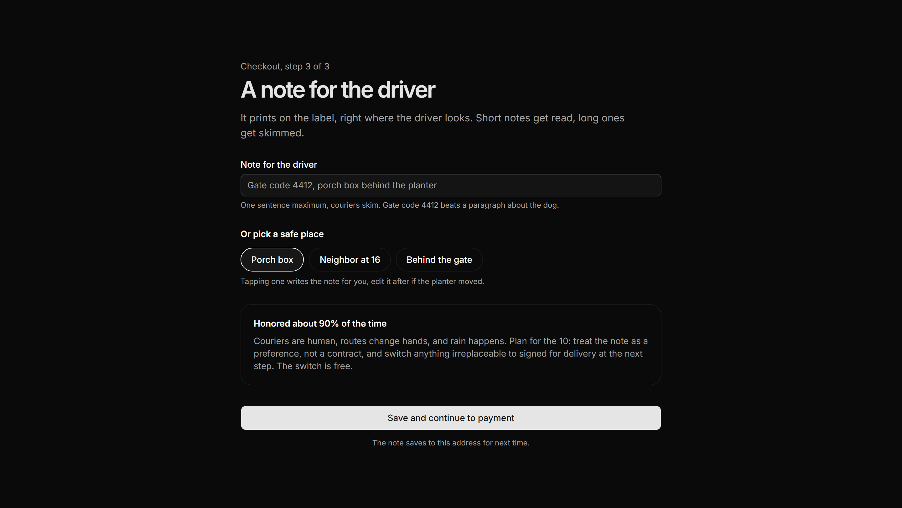 Ecommerce Checkout: Delivery Notes Step