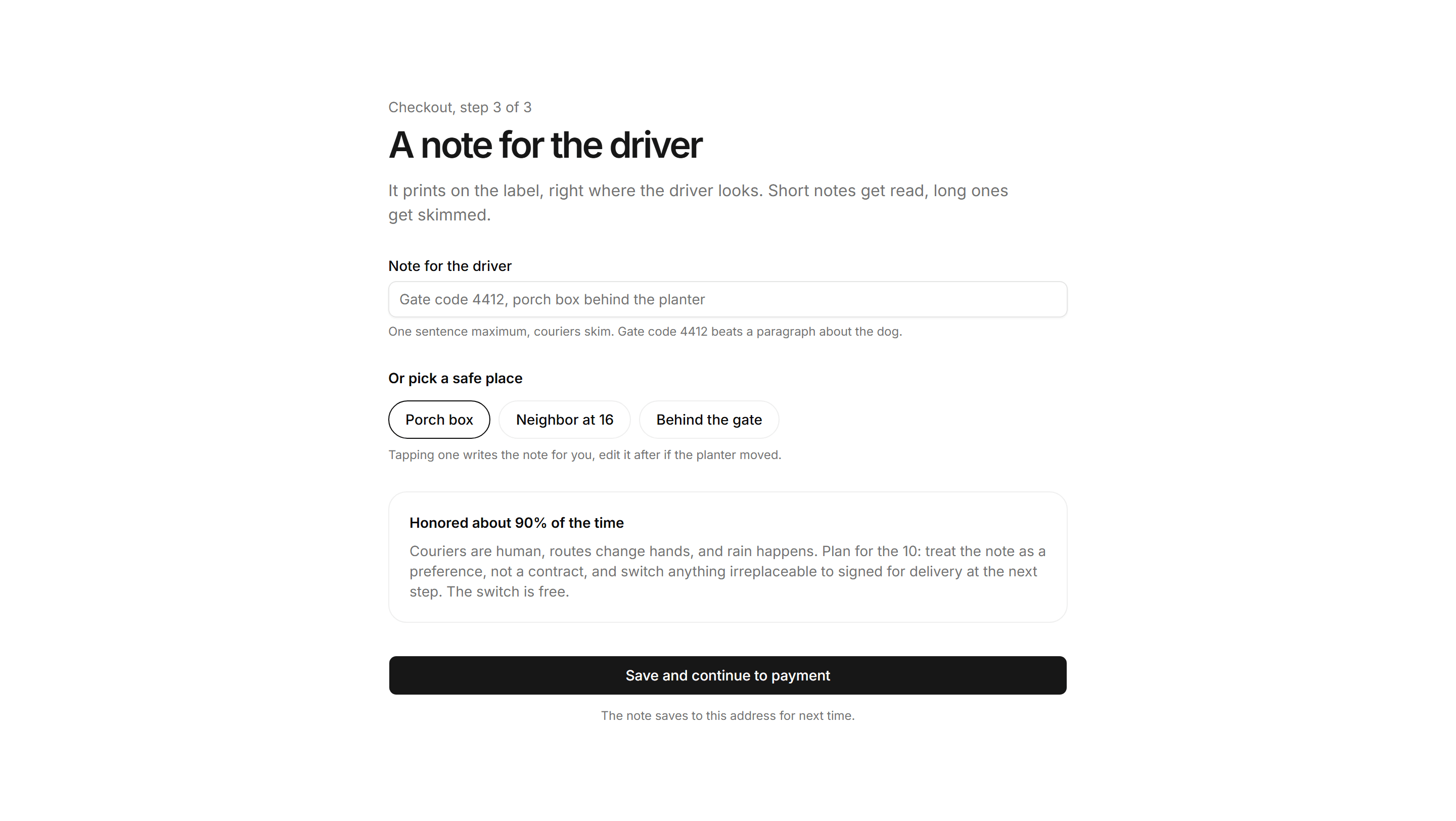 Ecommerce Checkout: Delivery Notes Step