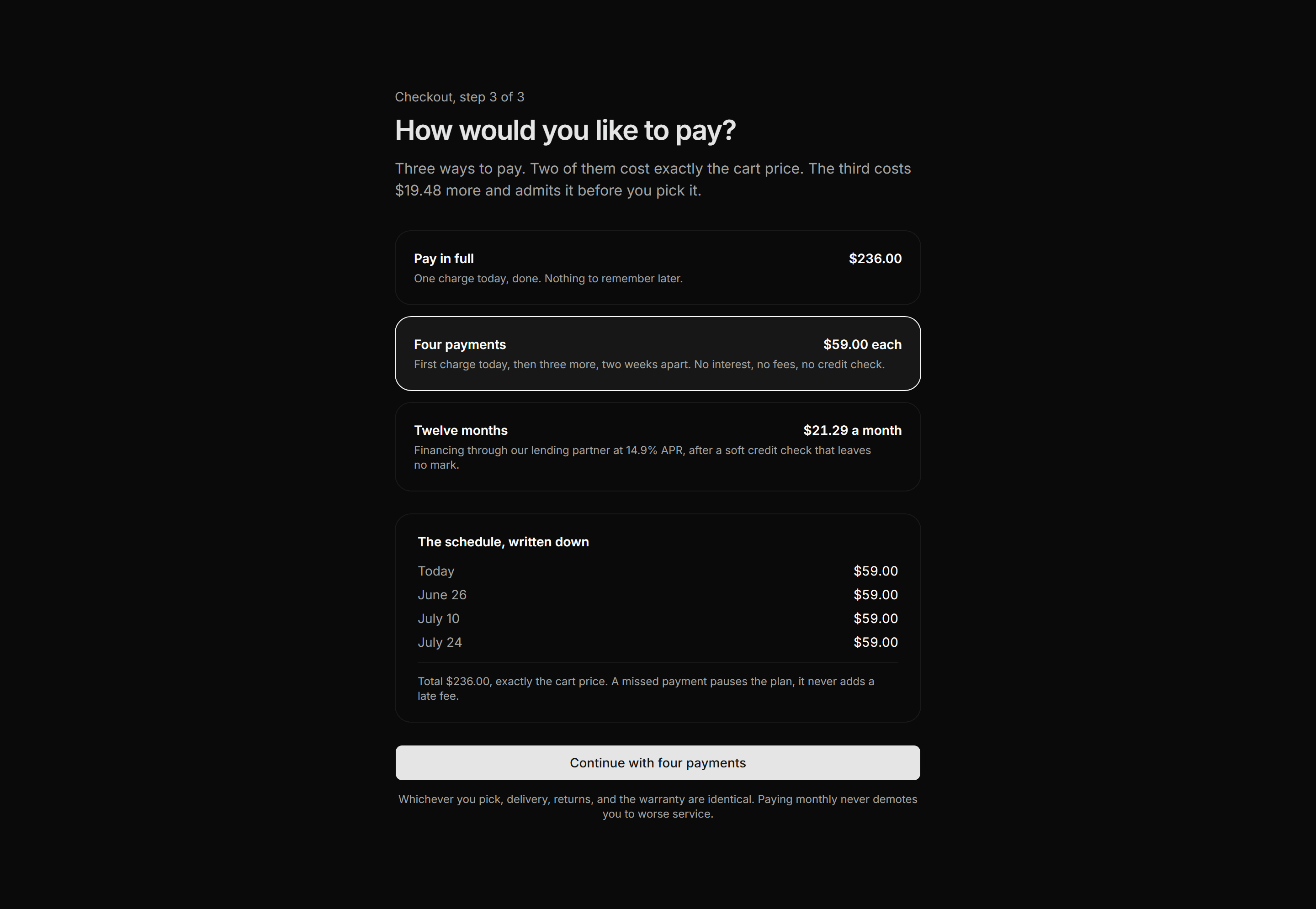 Ecommerce Checkout: Installment Plan Choice