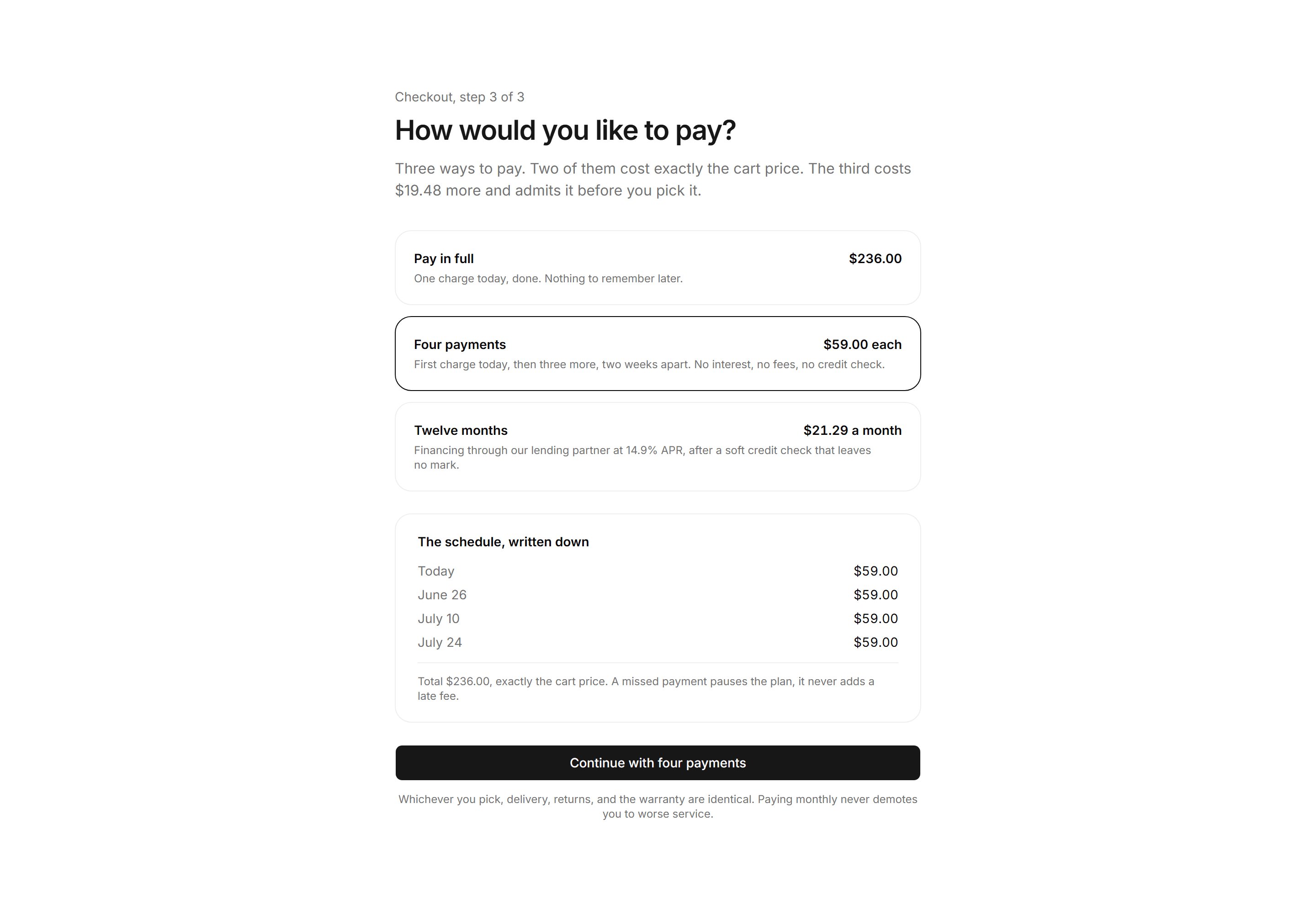 Ecommerce Checkout: Installment Plan Choice