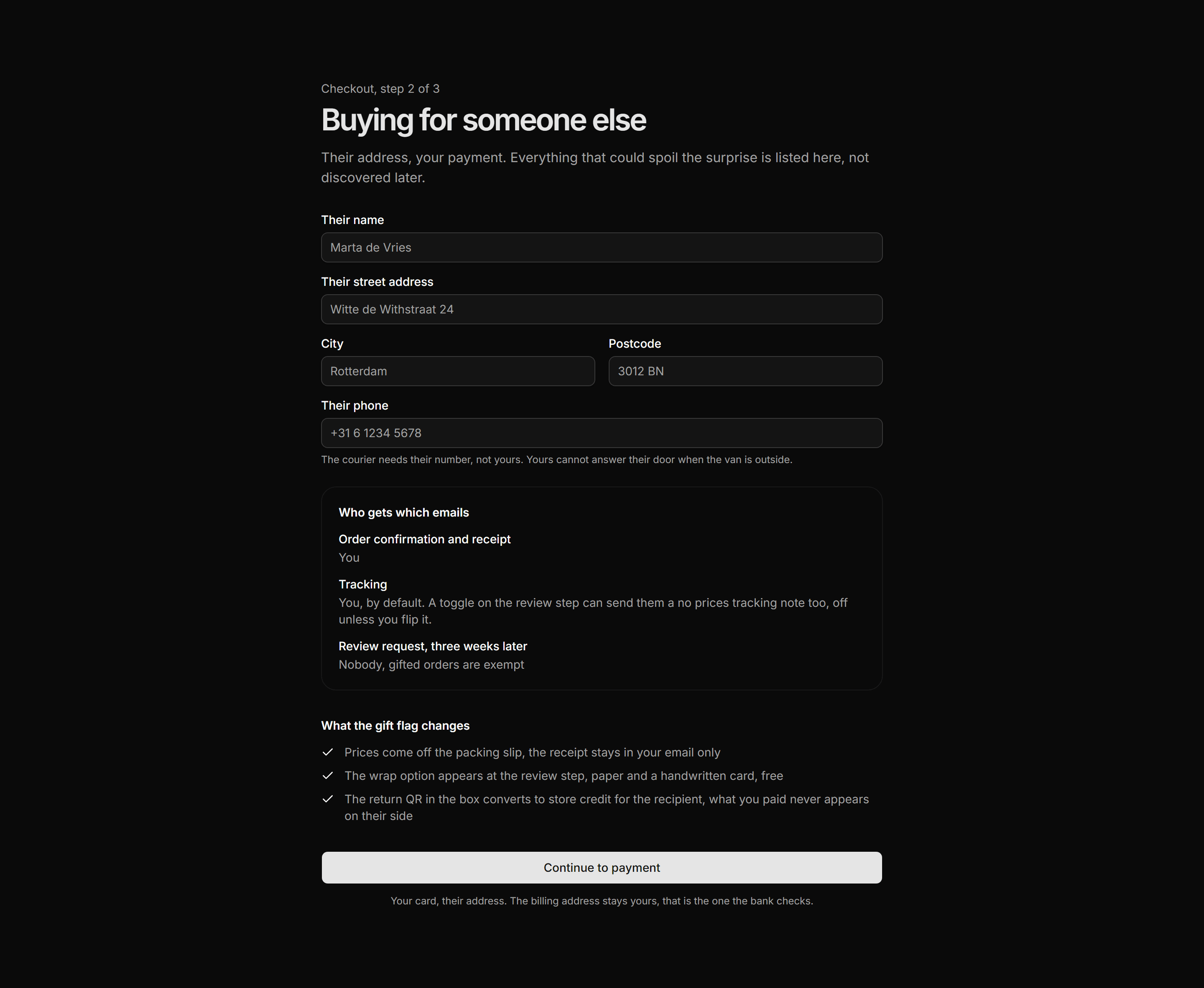 Ecommerce Checkout: Order For Someone Else Step
