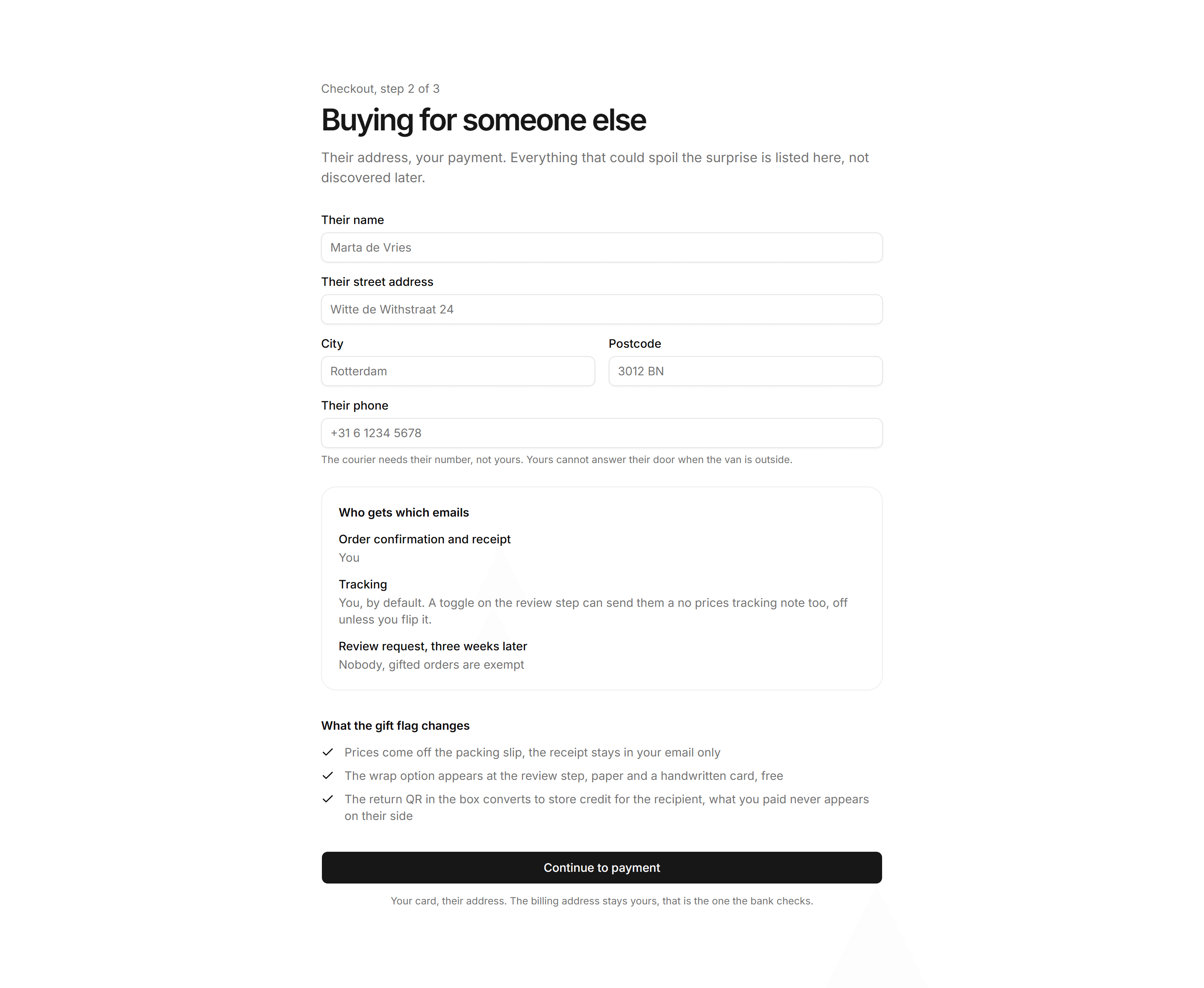 Ecommerce Checkout: Order For Someone Else Step