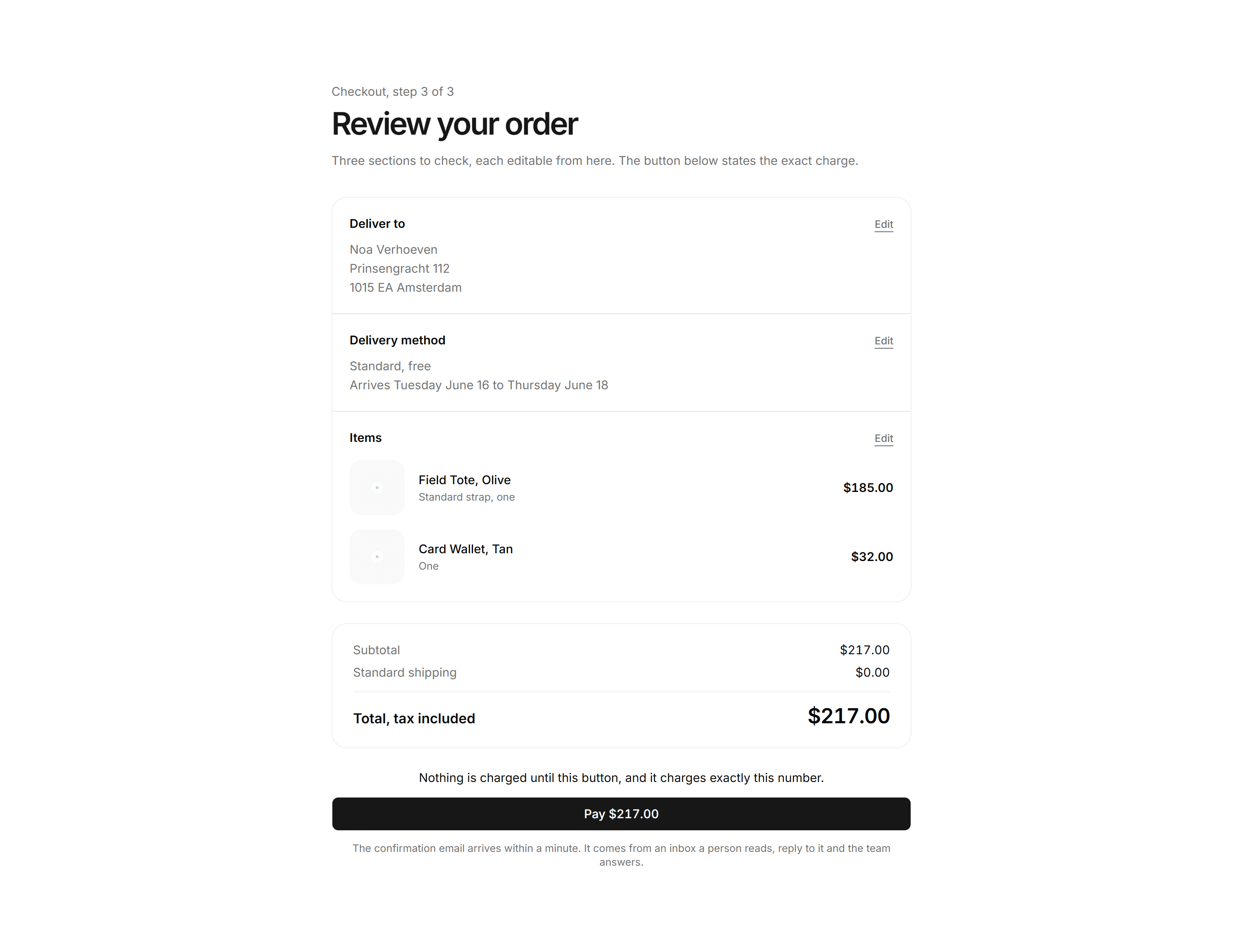 Ecommerce Checkout: Order Review Step